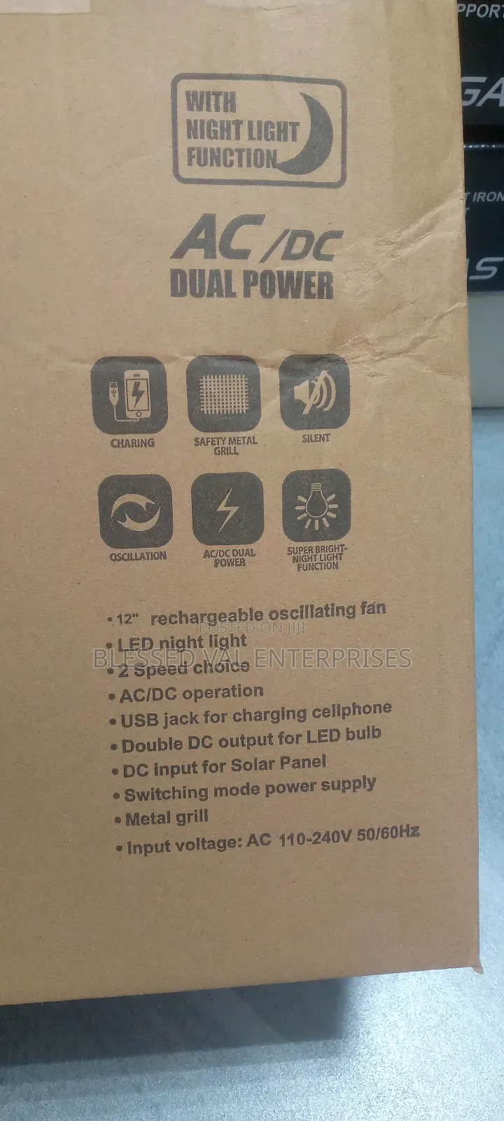 Table Solar Rechargeable Fan Dc/Ac 12 Inches