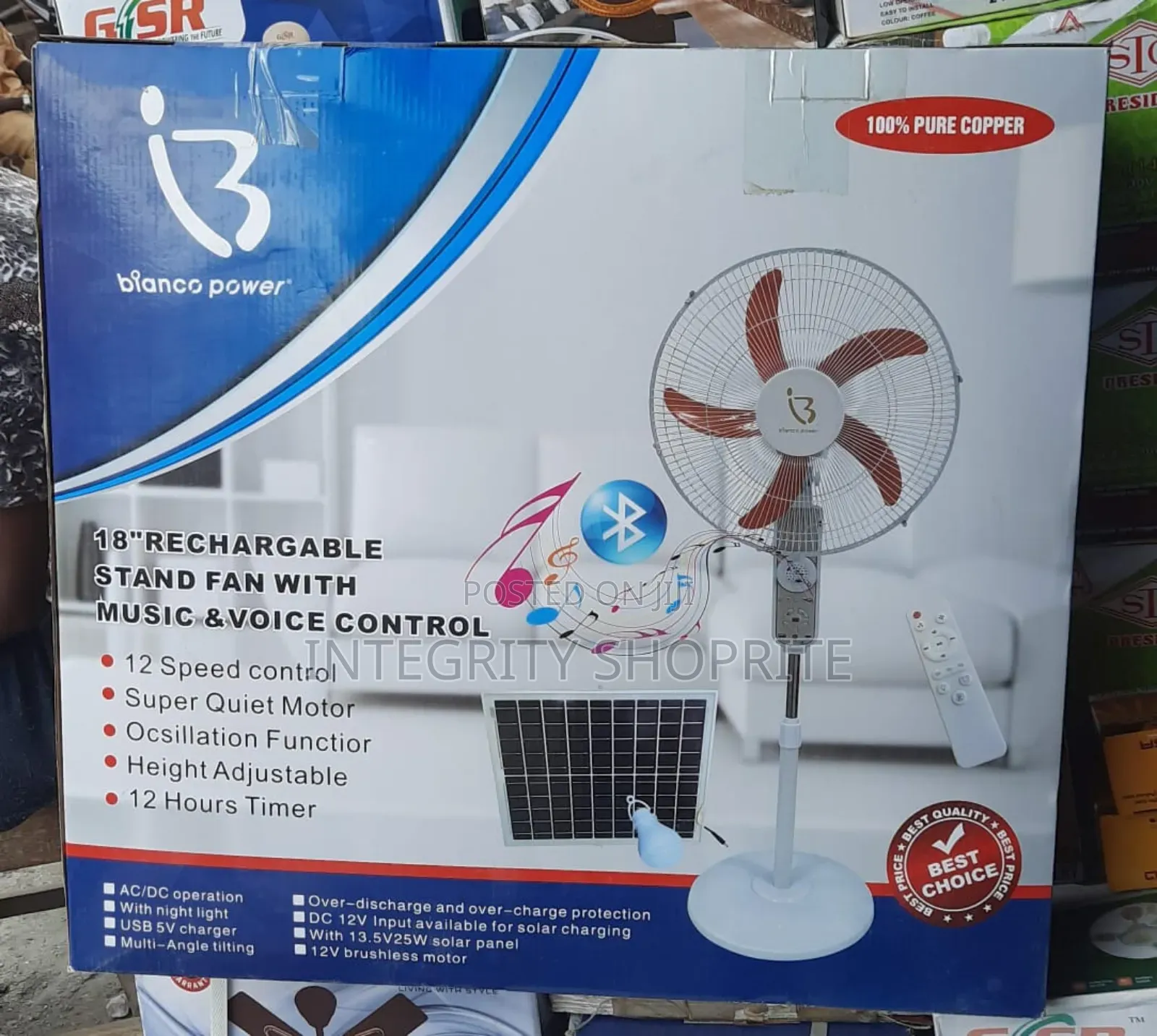 Bianco Power 18inch Rechargeable Fan