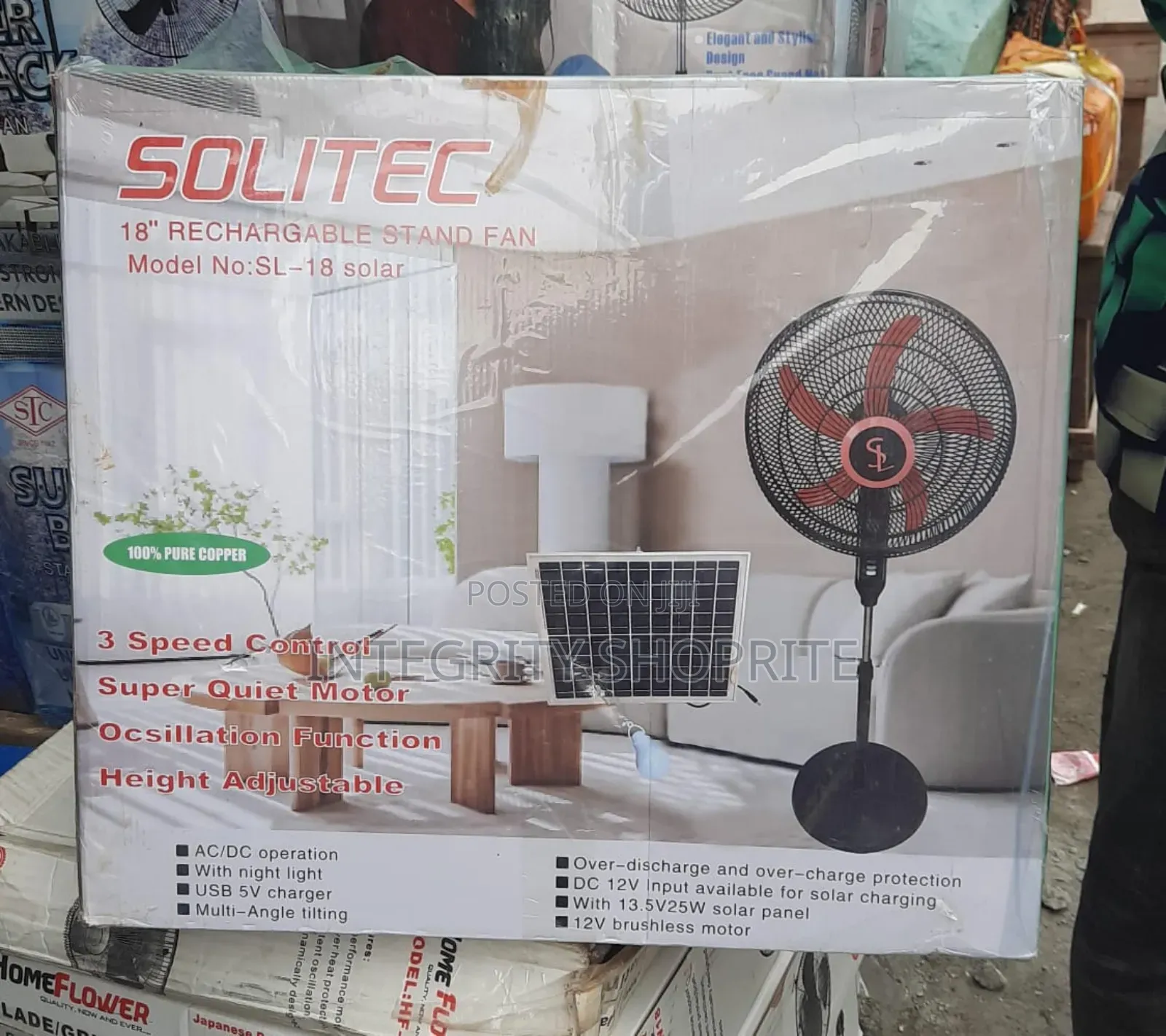 Solitec 18inch Rechargeable Fan