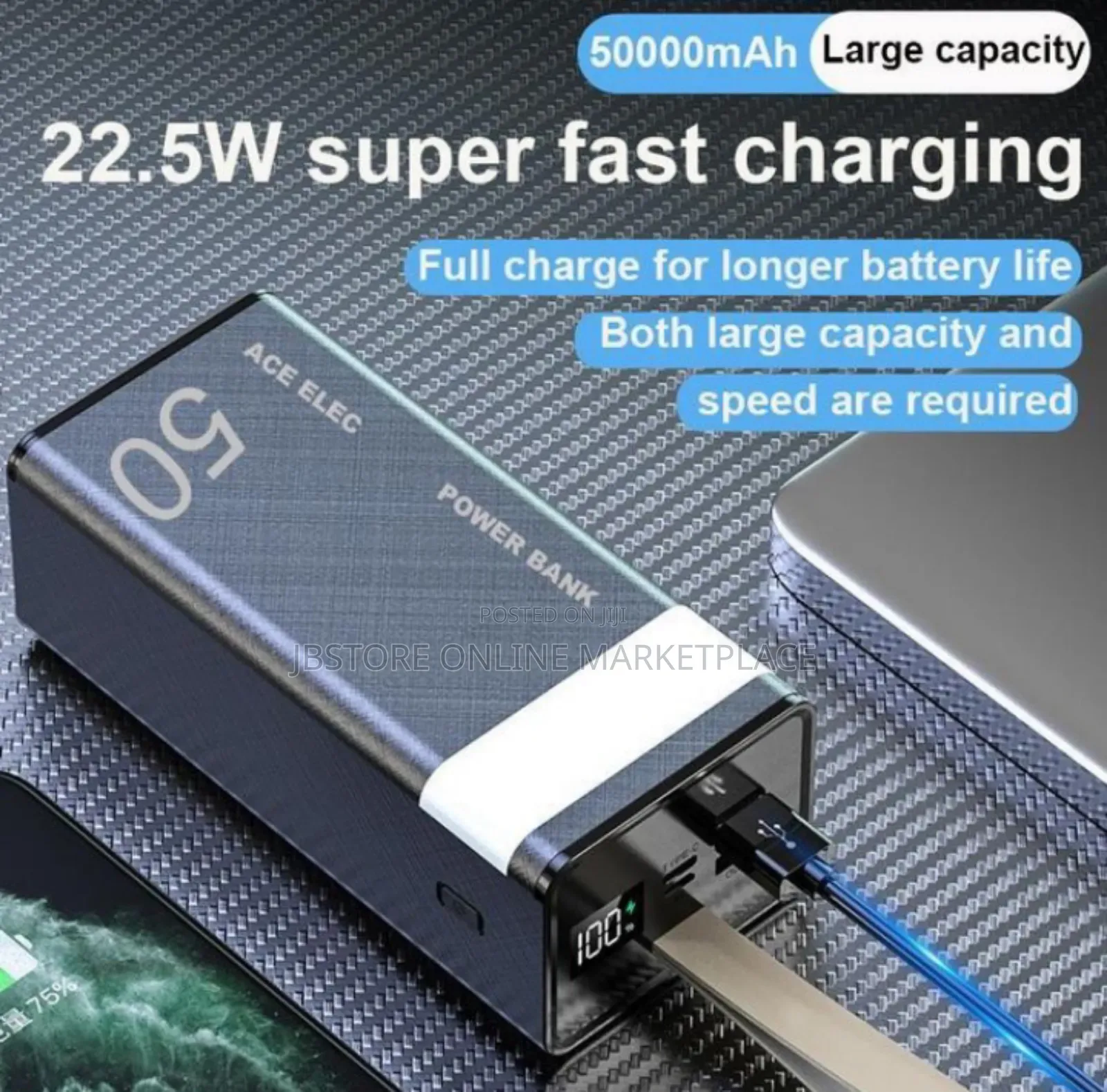 Ace Elec 50000mah Power Bank WTH Led Light Portable Super Fast Charger