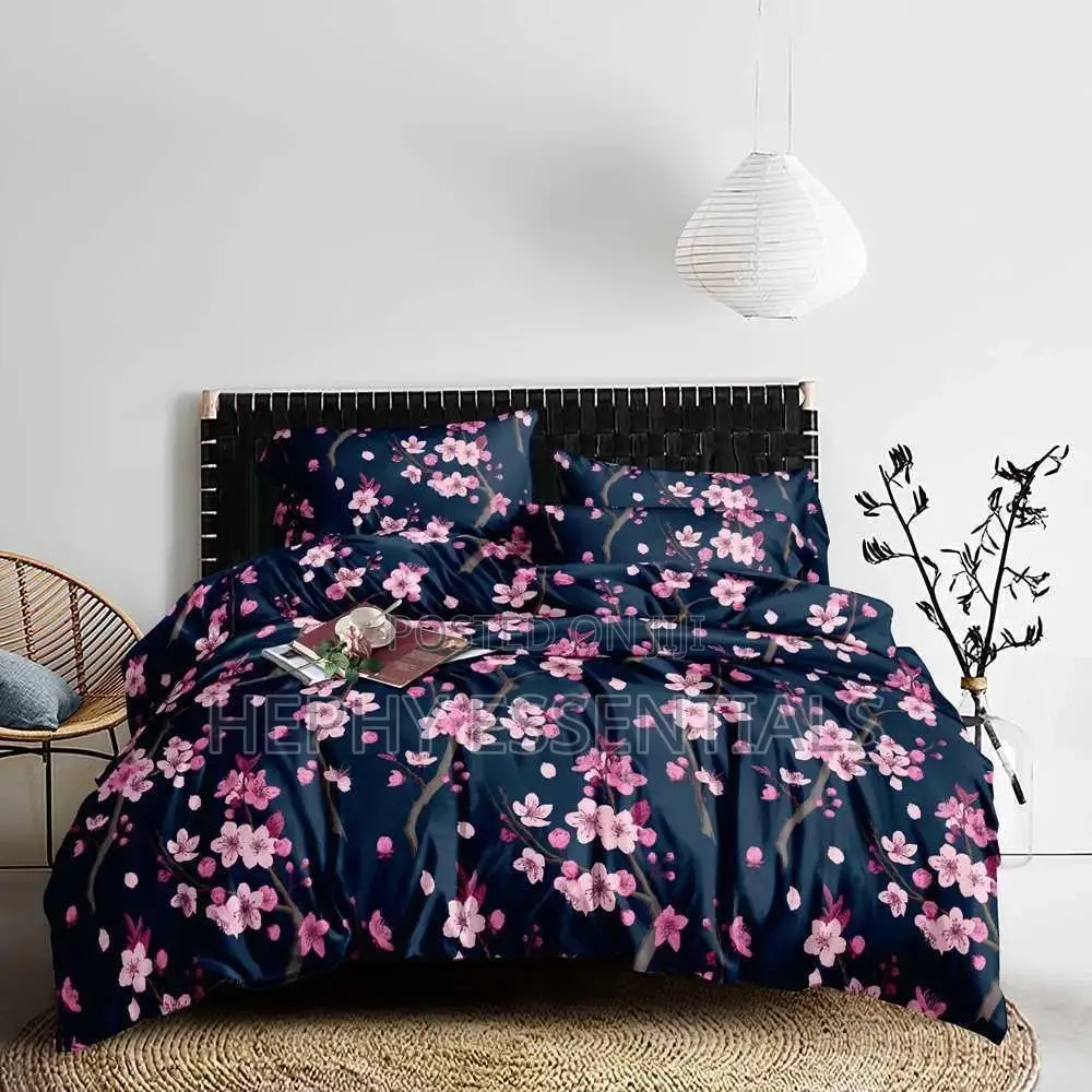 Floral Black Luxury Bedsheet Pillowcases Set