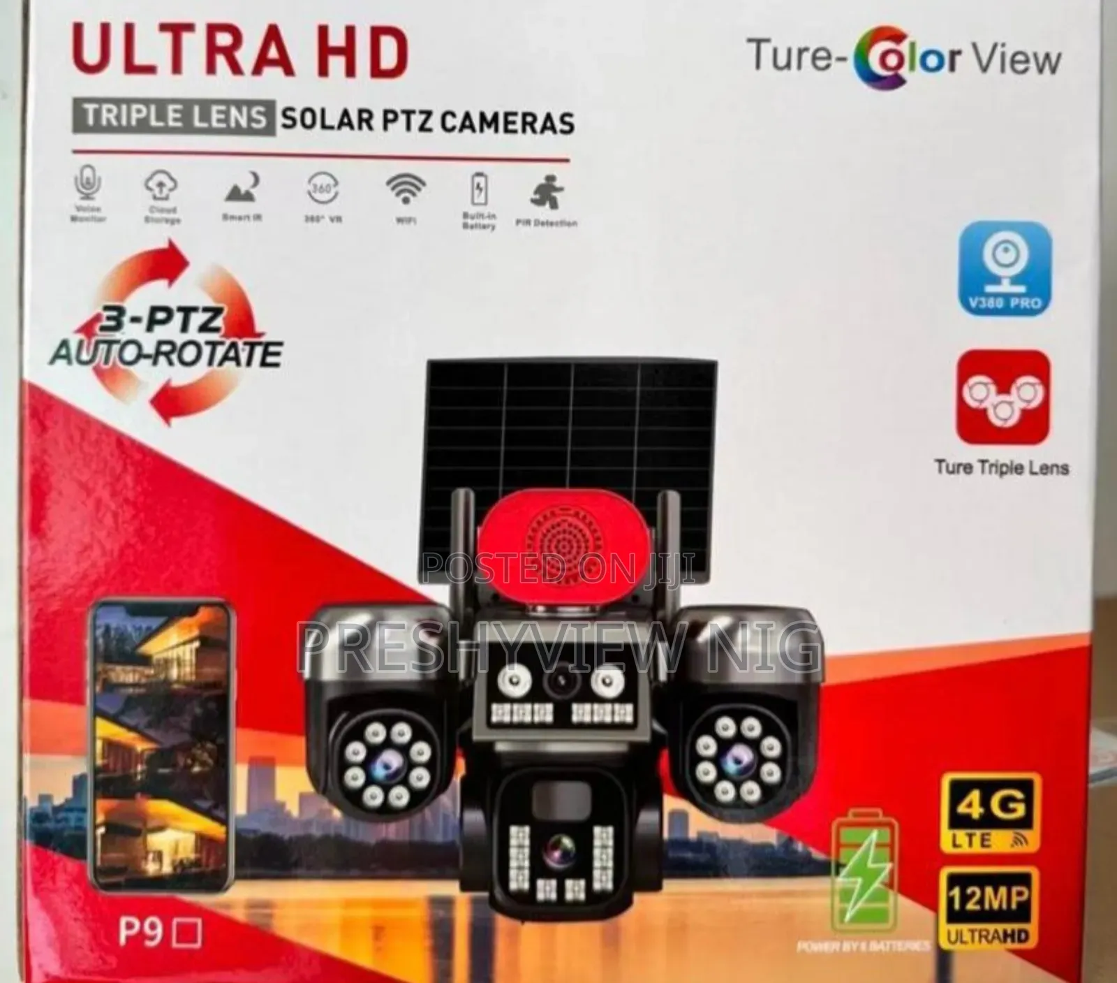Auto Rotate Triple Lens CCTV Security Camera