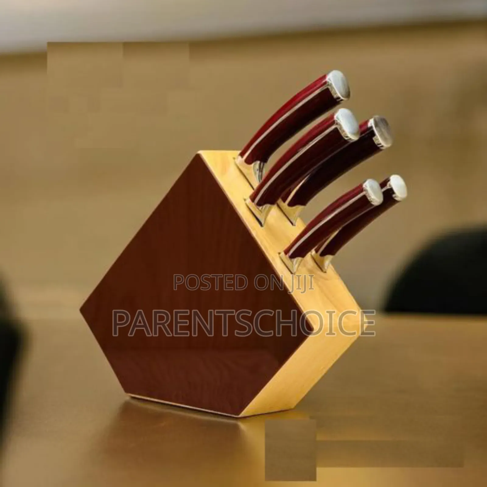 Group Tiger 5 Piece Stainless Steel Knife Set on Wooden Stand Silver