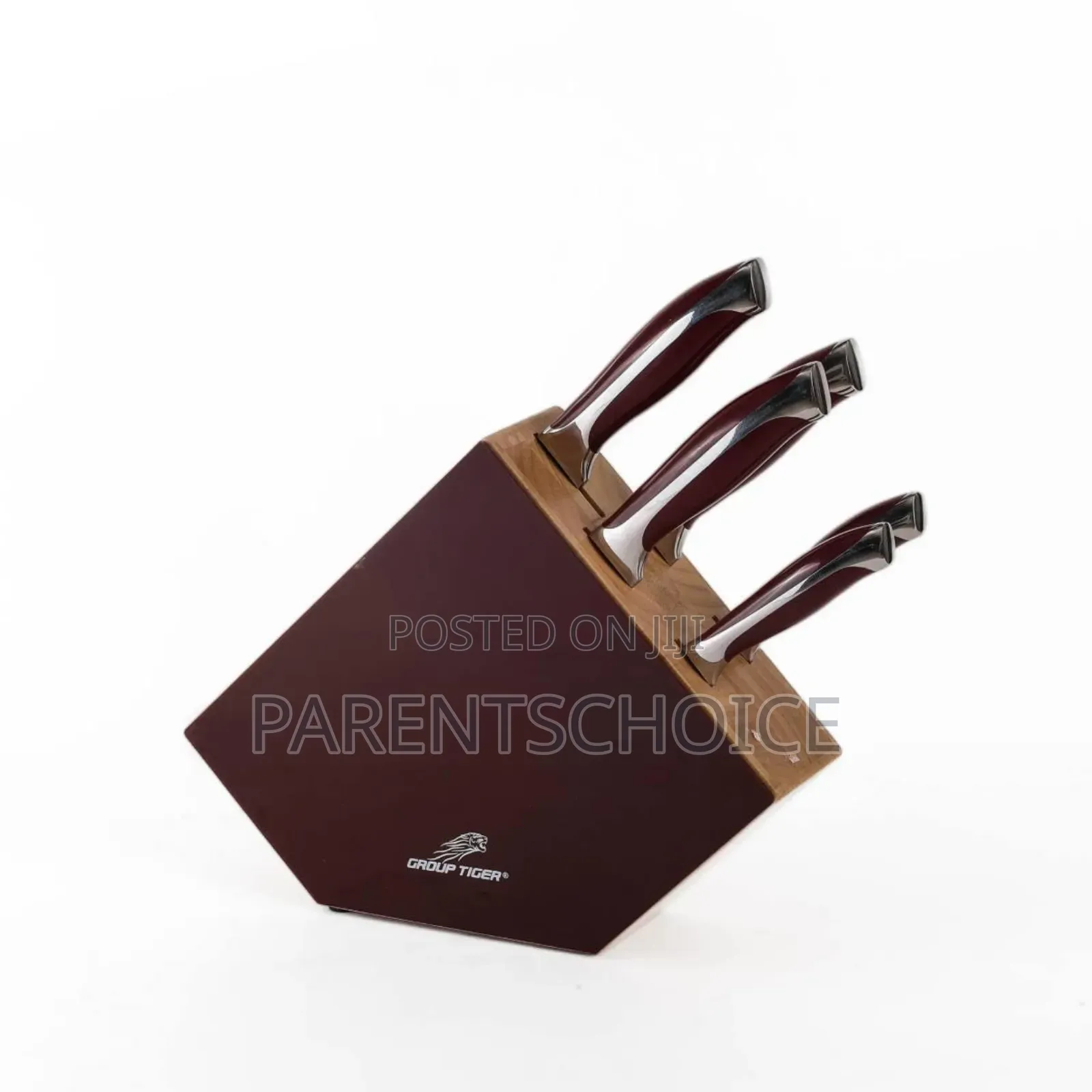 Group Tiger 5 Piece Stainless Steel Knife Set on Wooden Stand Silver