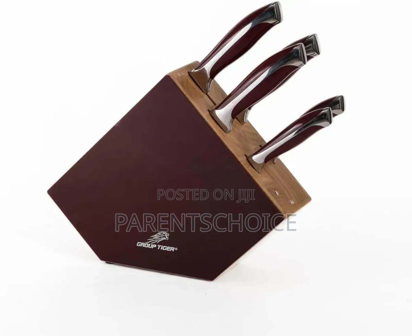 Group Tiger 5 Piece Stainless Steel Knife Set on Wooden Stand Silver