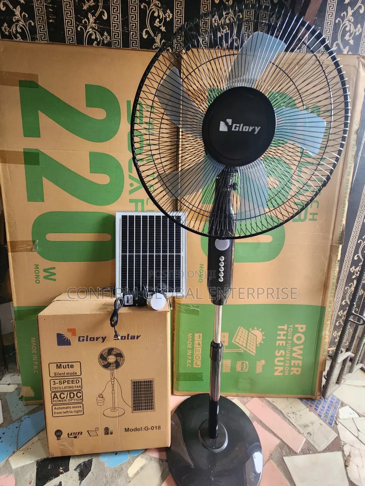 16" Solar Rechargeable Glory Standing Fan