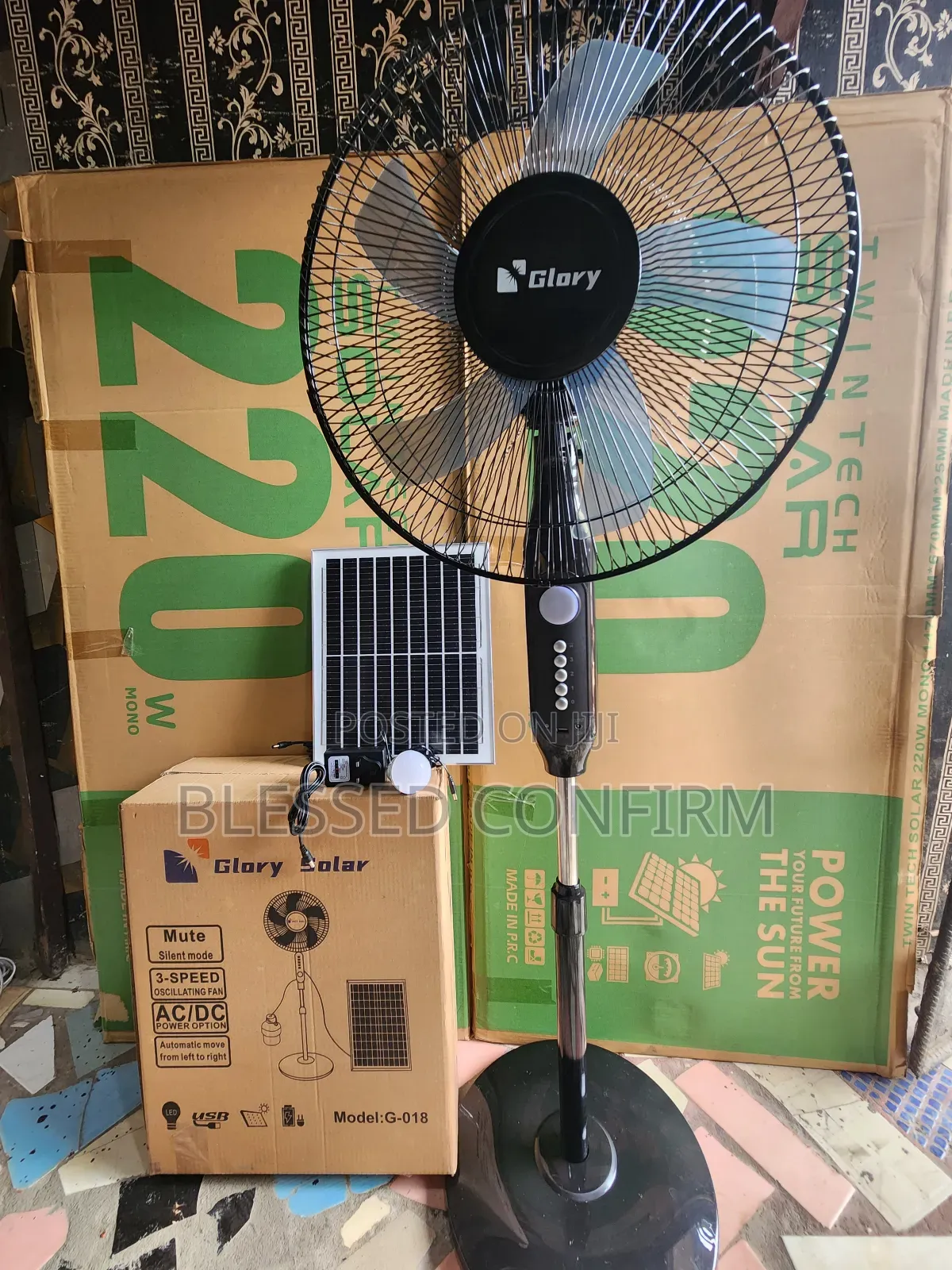 Brand New Glory Solar 16" Rechargeable Fan With Panel