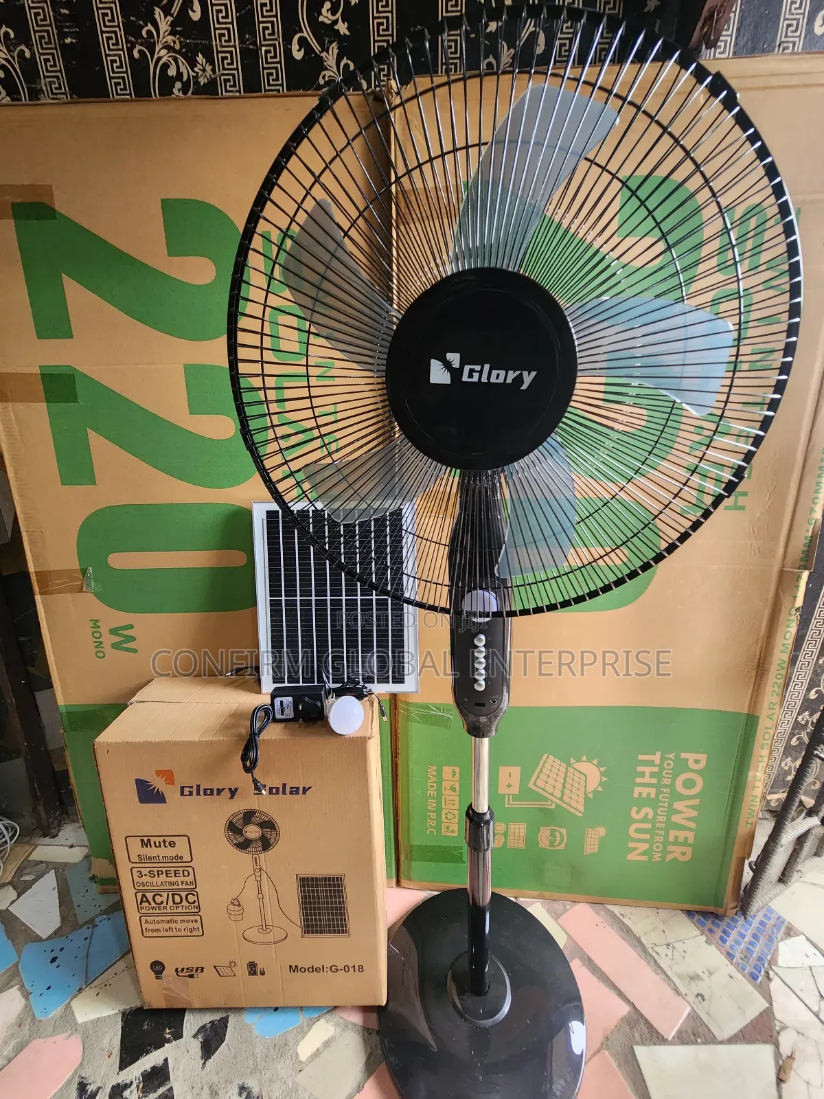 Powerful Glory 16" Solar Rechargeable Fan With Solar Panel
