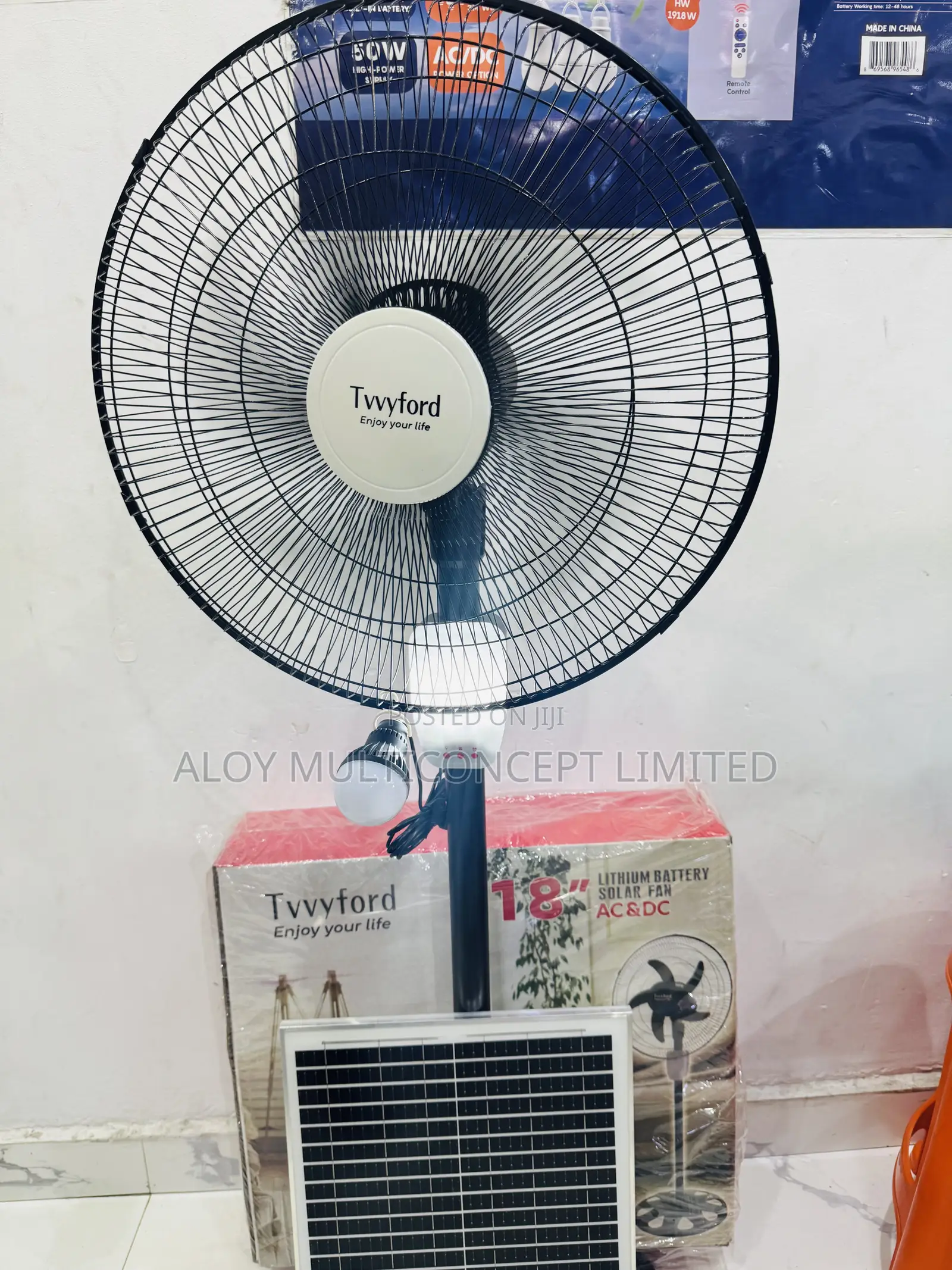 Twyford Solar Rechargeable Fans With 30wats Solar Panel and Lid Bulb