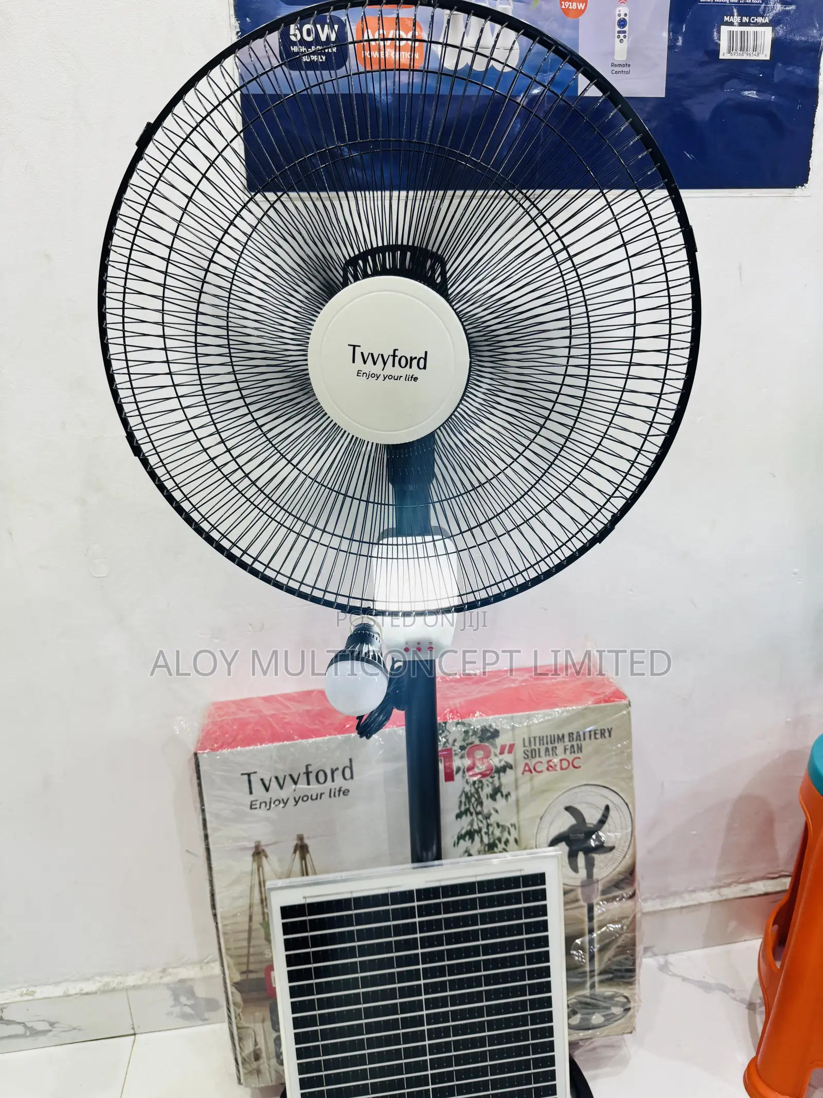 Twyford Solar Rechargeable Fans With 30wats Solar Panel and Lid Bulb