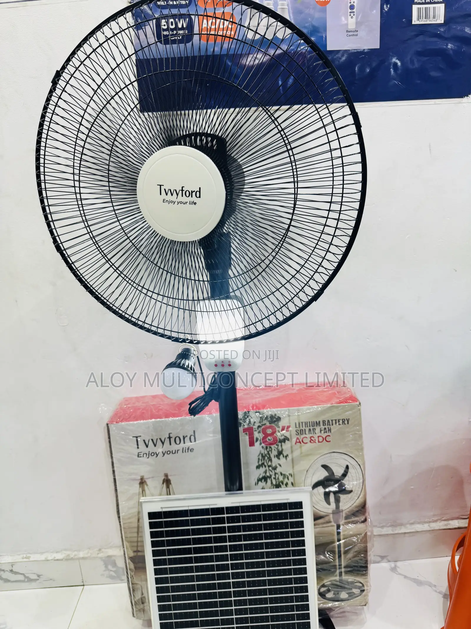 Twyford Solar Rechargeable Fans With 30wats Solar Panel and Lid Bulb