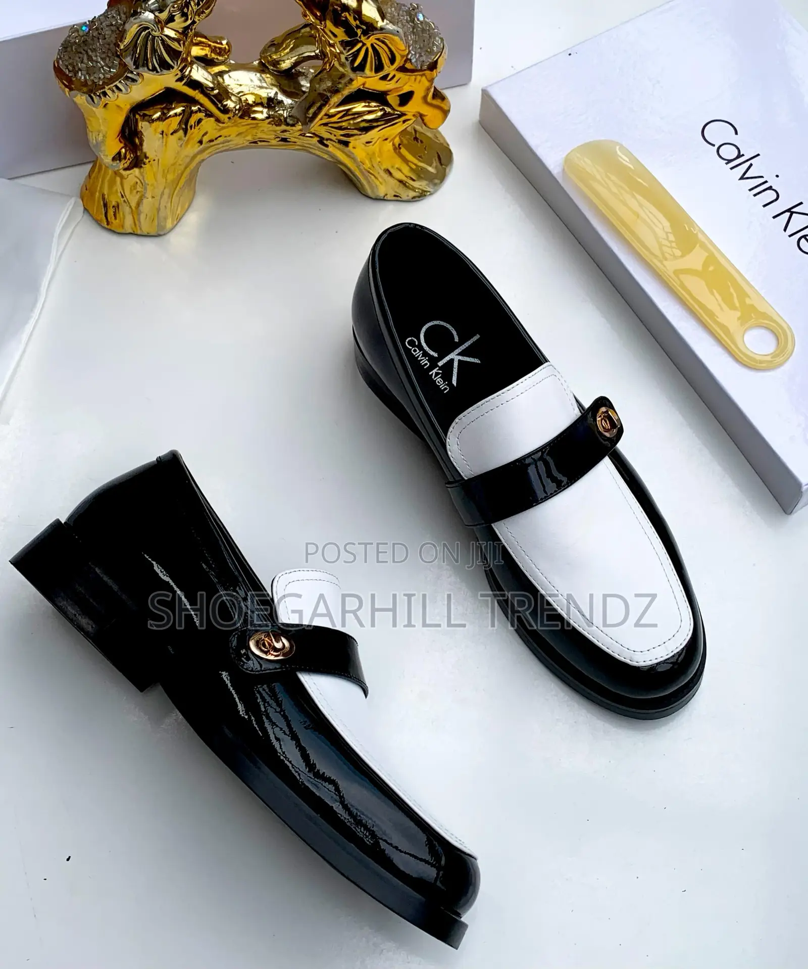 Mens Dressy Patent White and Black Belt Loafers