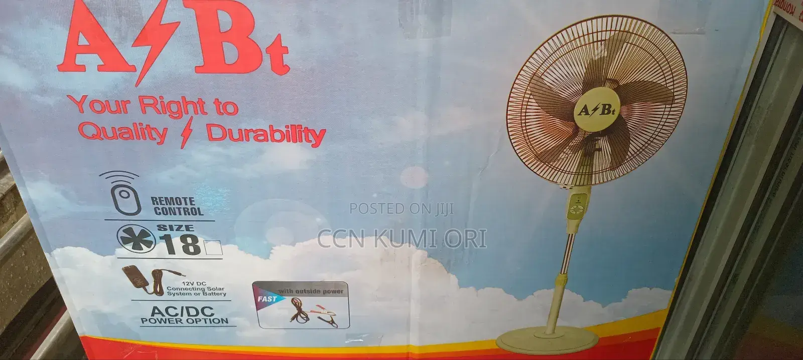 A/Bt 18-Inch Standing Fan. Remote Control. Ac/Dc Power Option
