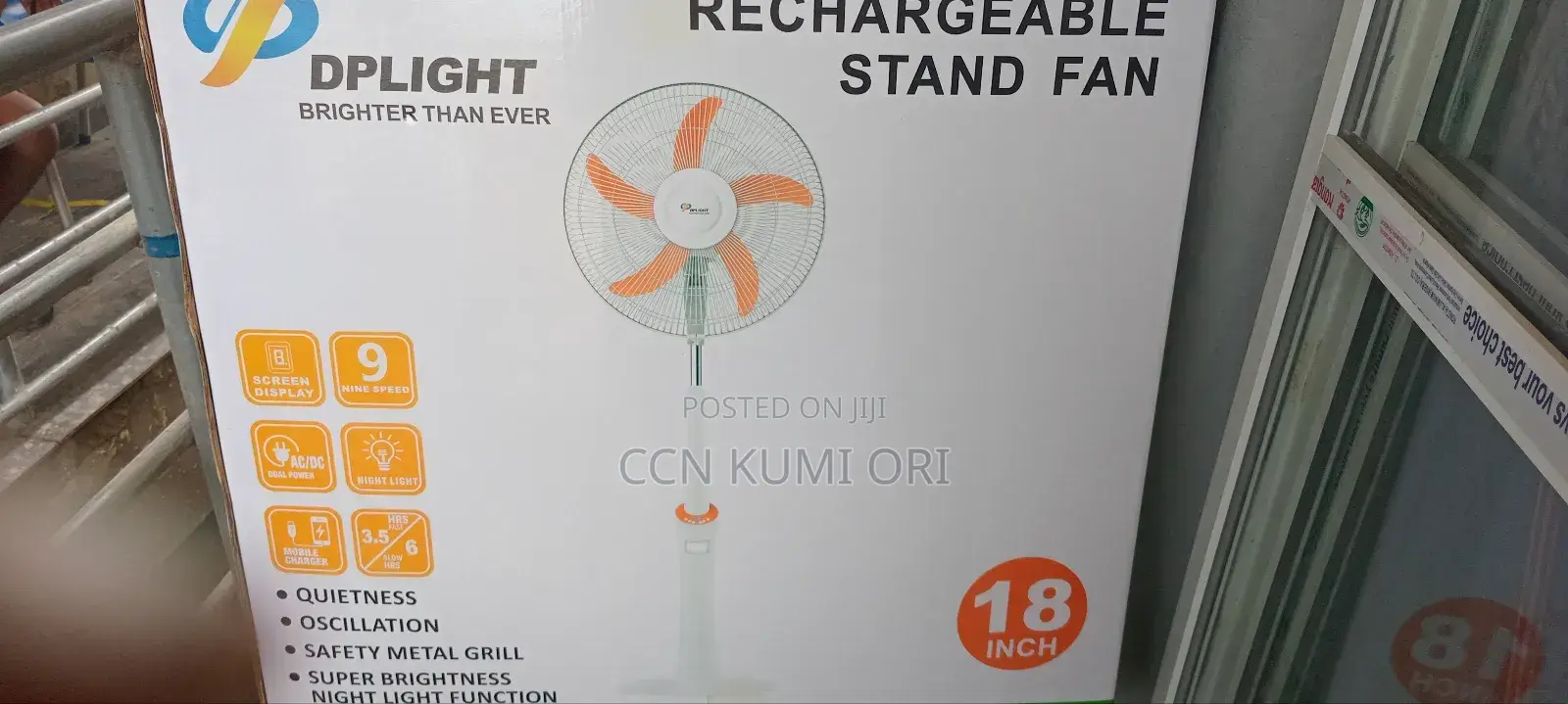Delight Rechargeable 18-Inch Standing Fan Screendispla. Ac/Dc