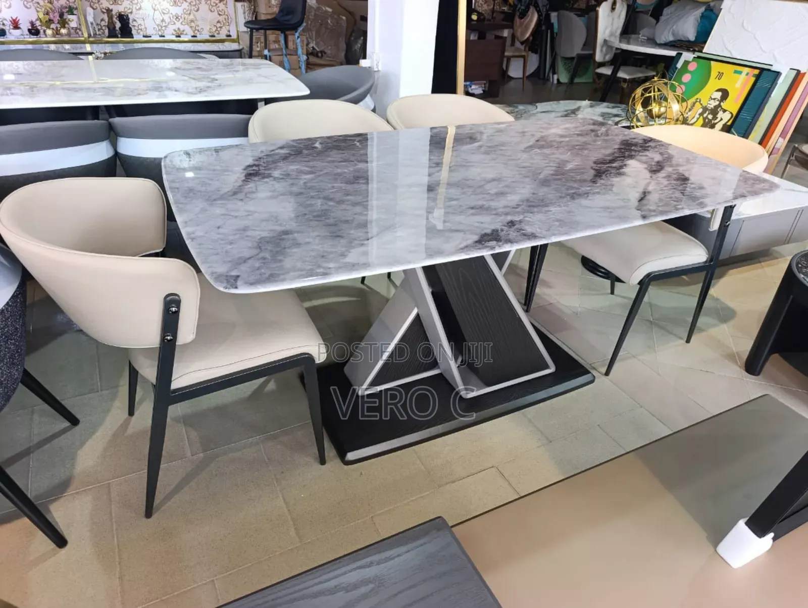 Elegant Quality Marble Top Dining Table and 6 Chairs