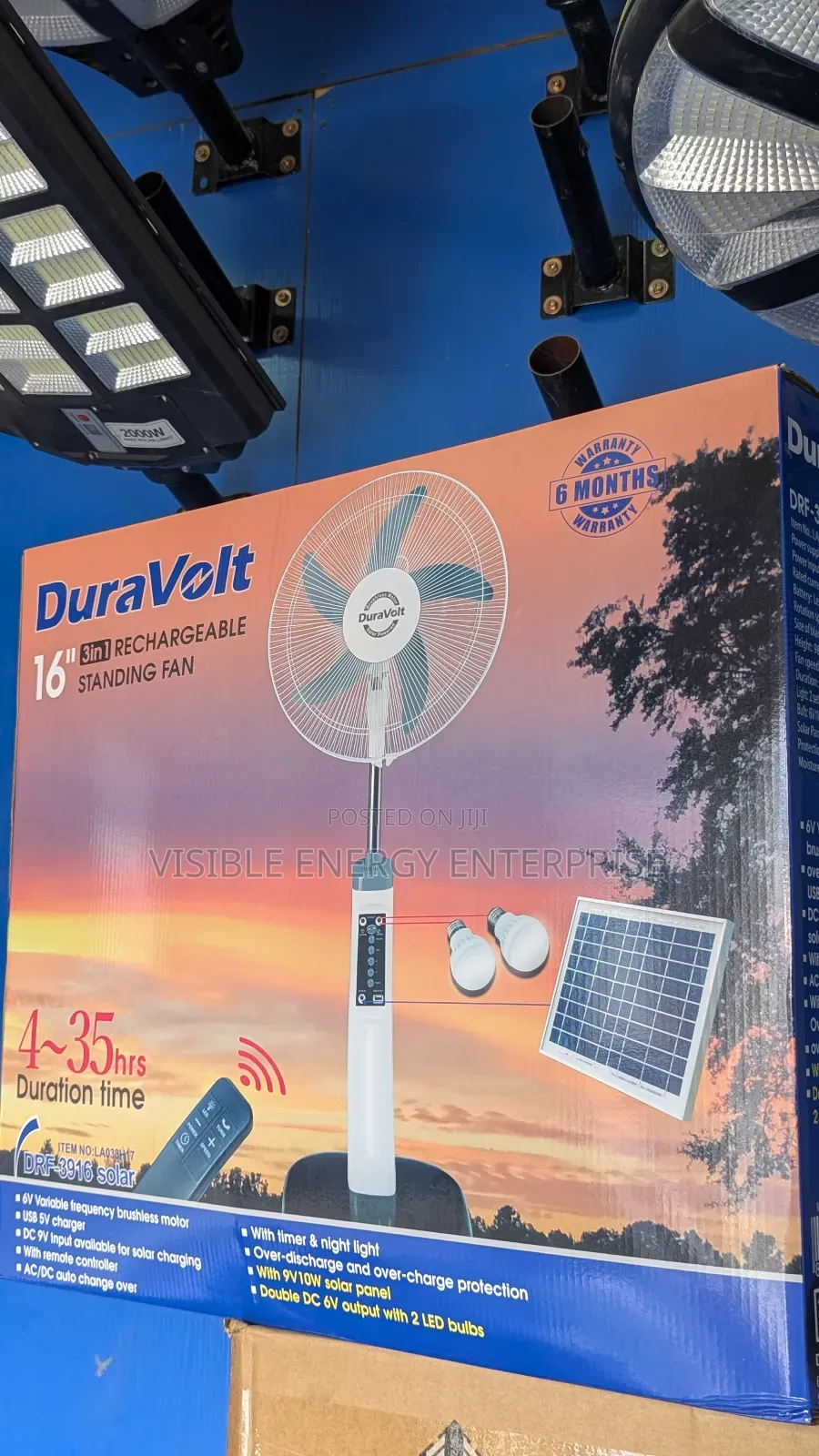 Duravolt 16-Inch 3-in-1 Rechargeable Standing Fan