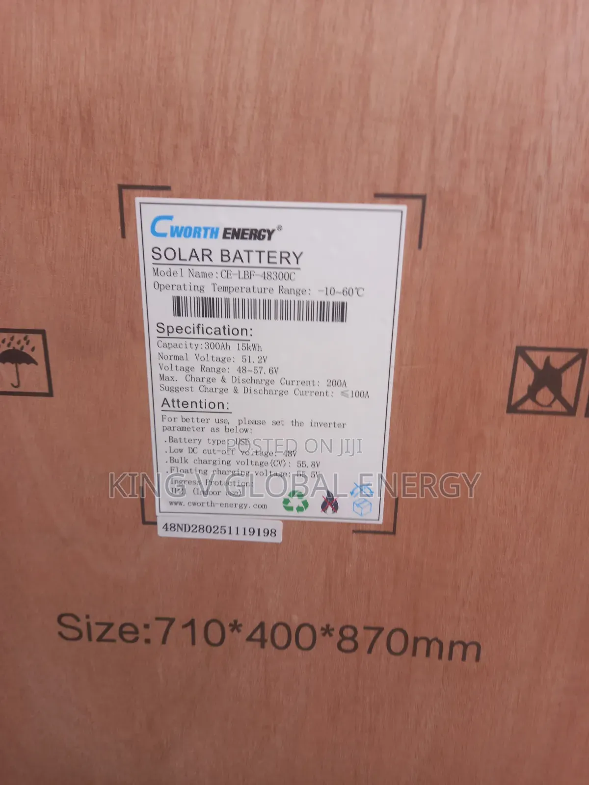 Cworth Energy 300ah/15kwh/51.2v Lithium Iron Battery