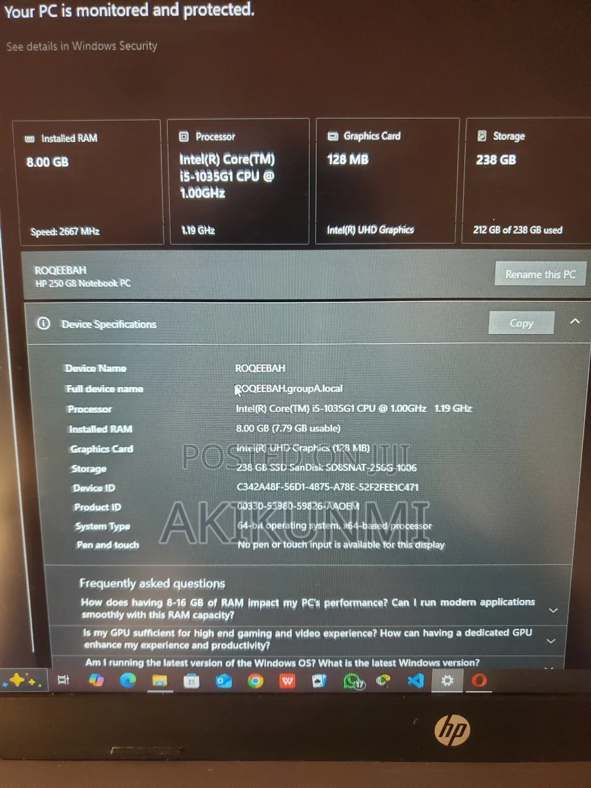 Laptop HP 250 G8 8GB Intel Core I5 SSD 256GB