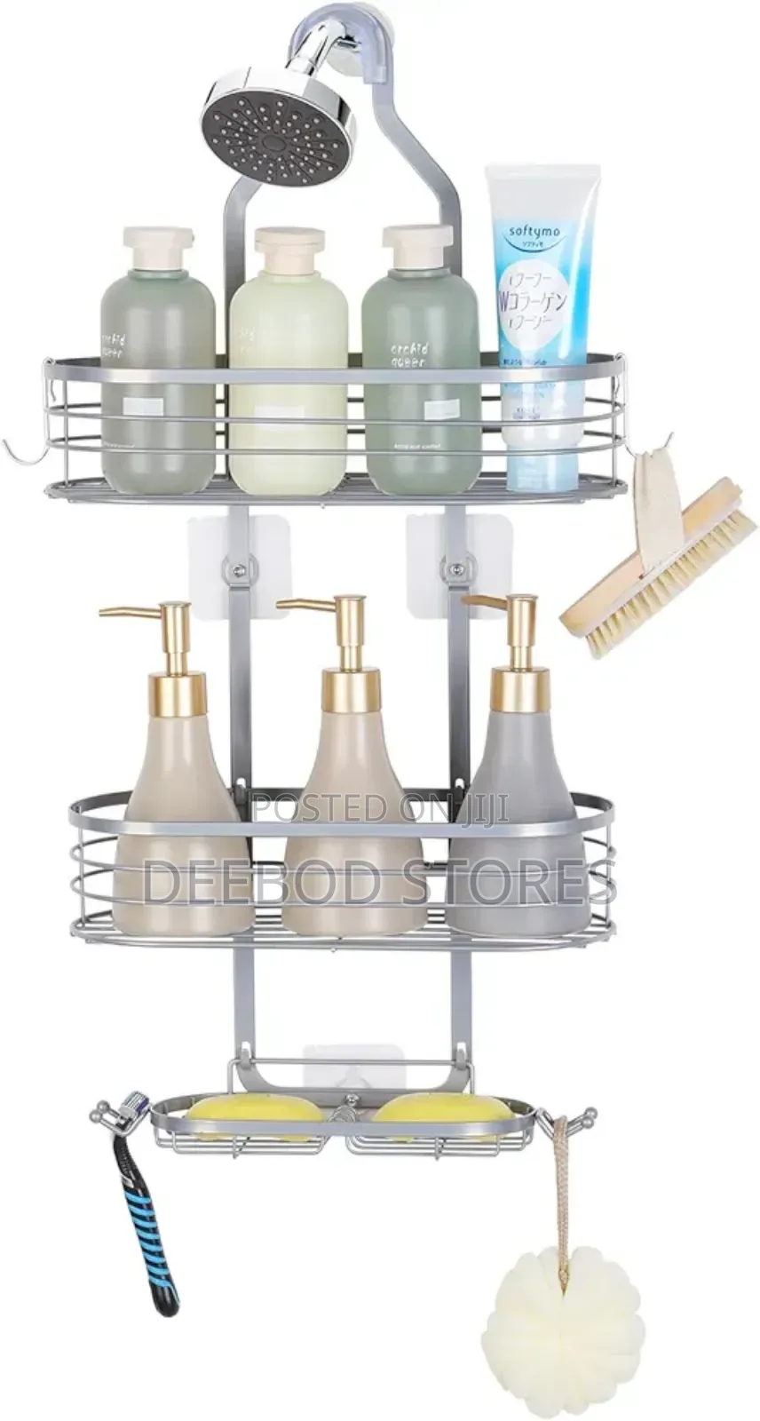 3-Tier Hanging Shower Caddy Silver No Drilling
