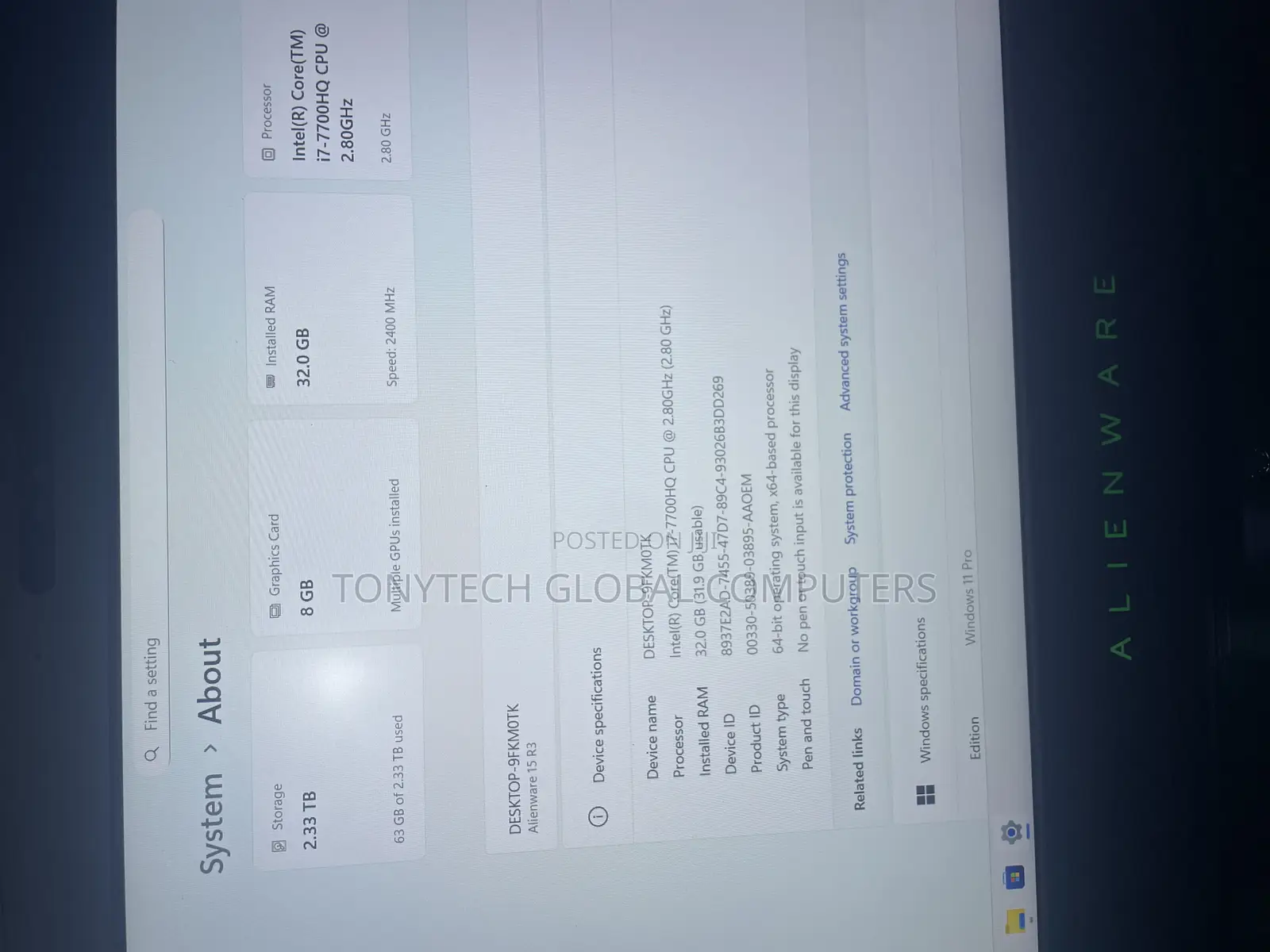 Laptop Alienware M15 r3 32GB Intel Core i7 SSD 1.5T