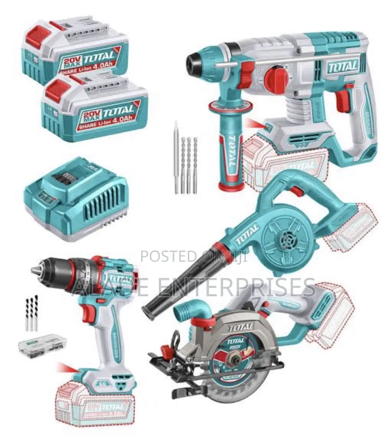 Total 4in1 Combo Kit With Circular Saw,Rotary Hammer,66nm Drill,Blower