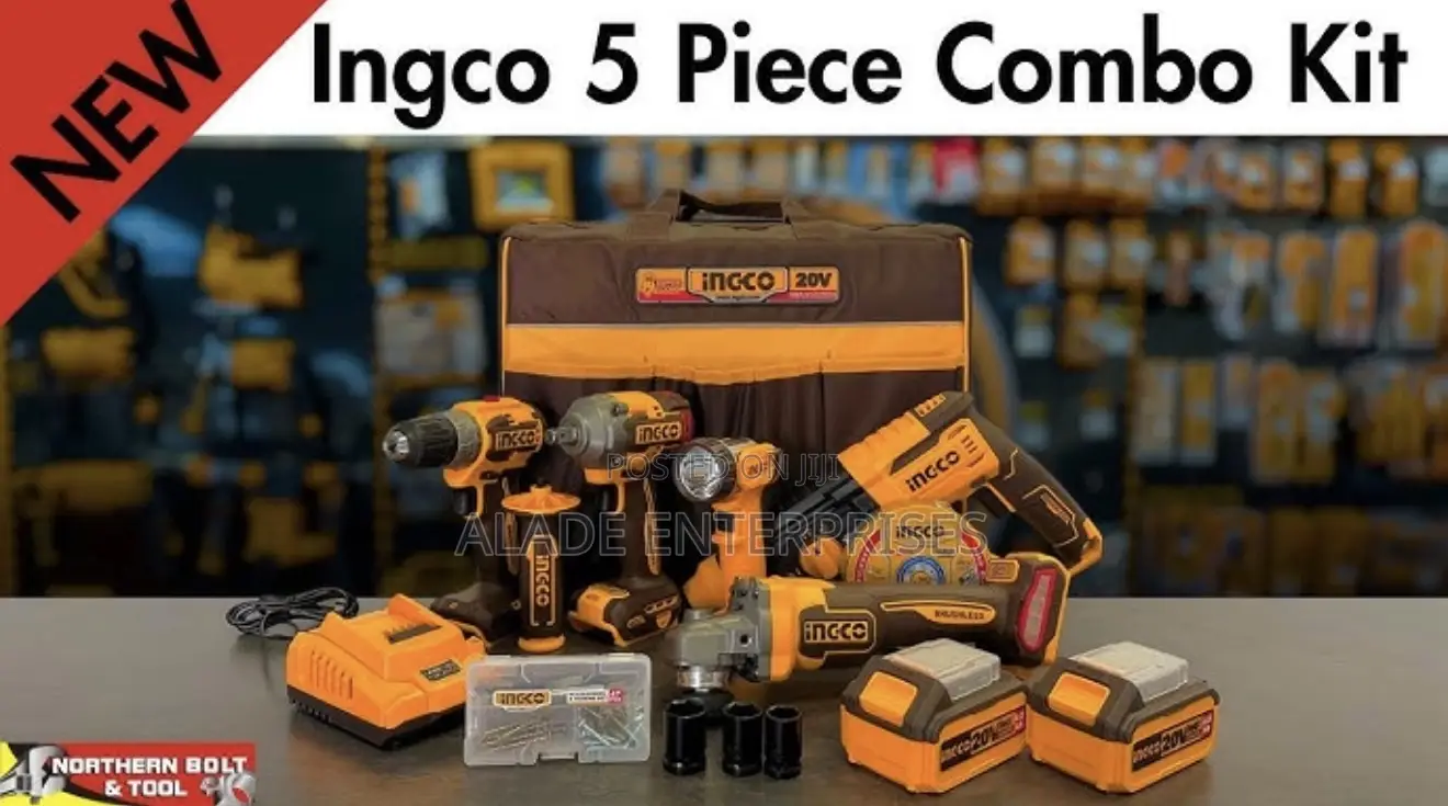 Ingco 5in1 Combo Kit Hammer, 66nmdrill, Grinder, Torch, Impact Wrench
