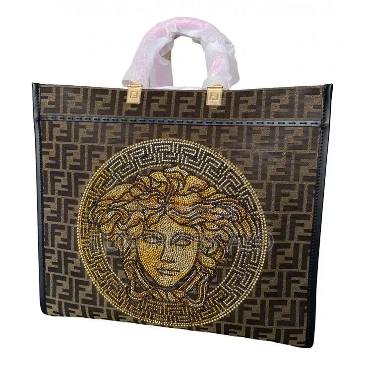 Fendace Fendi X Versace Zucca Ff Medusa Studded Sunshine Large Tote Ba