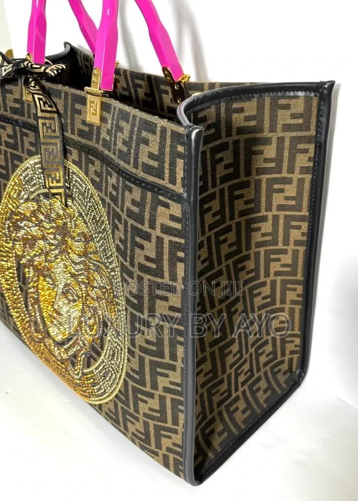 Fendace Fendi X Versace Zucca Ff Medusa Studded Sunshine Large Tote Ba
