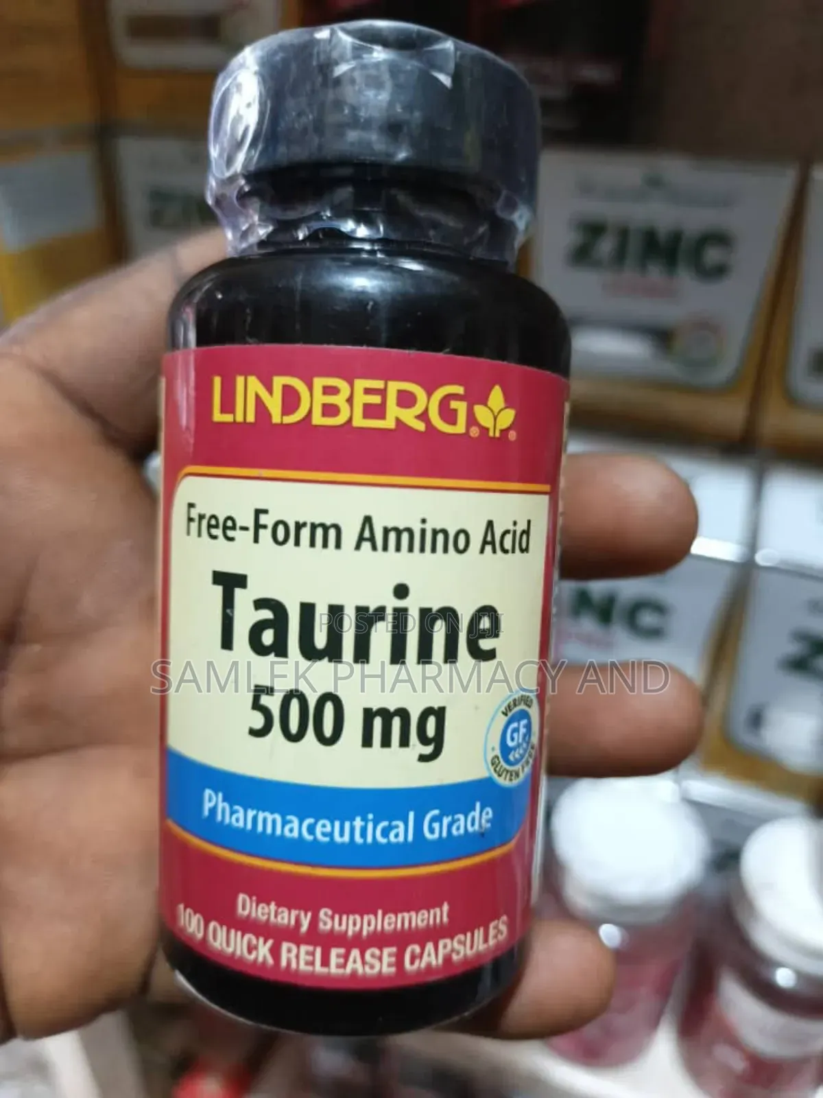 Lindberg Taurine 500mg, Free From Amino Acid- 100caps