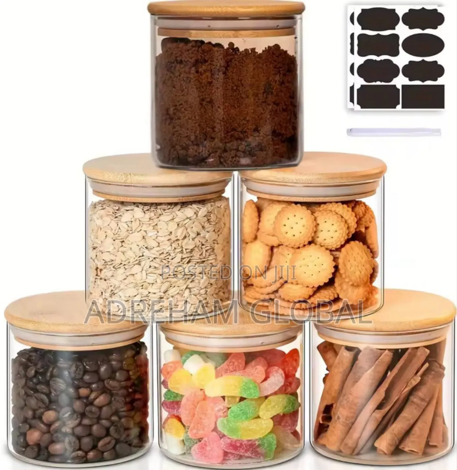 22oz Set of 6 Glass Jars With Airtight Bamboo Lids Glass Kitchen