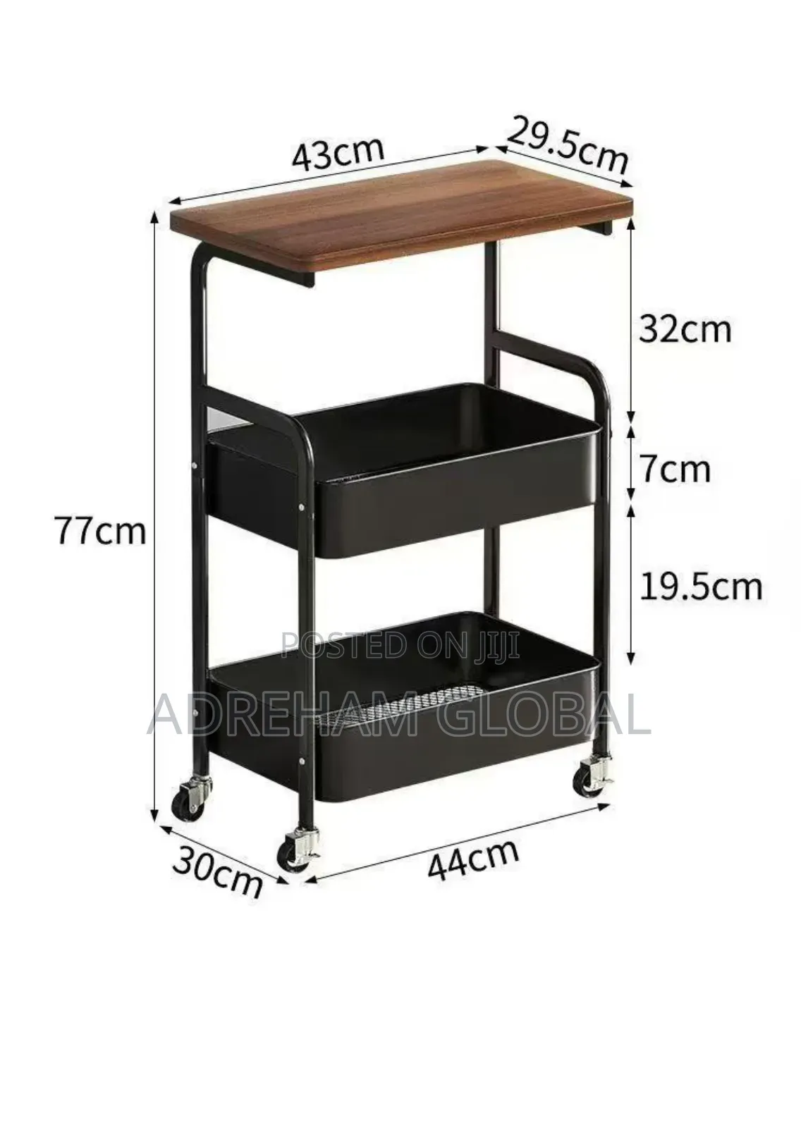 High Quality Multi-Tier Rolling Side Table With Double Storage Shelves