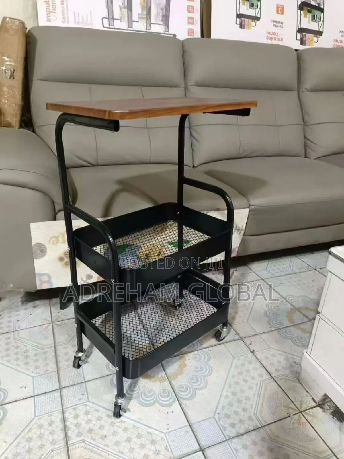 High Quality Multi-Tier Rolling Side Table With Double Storage Shelves