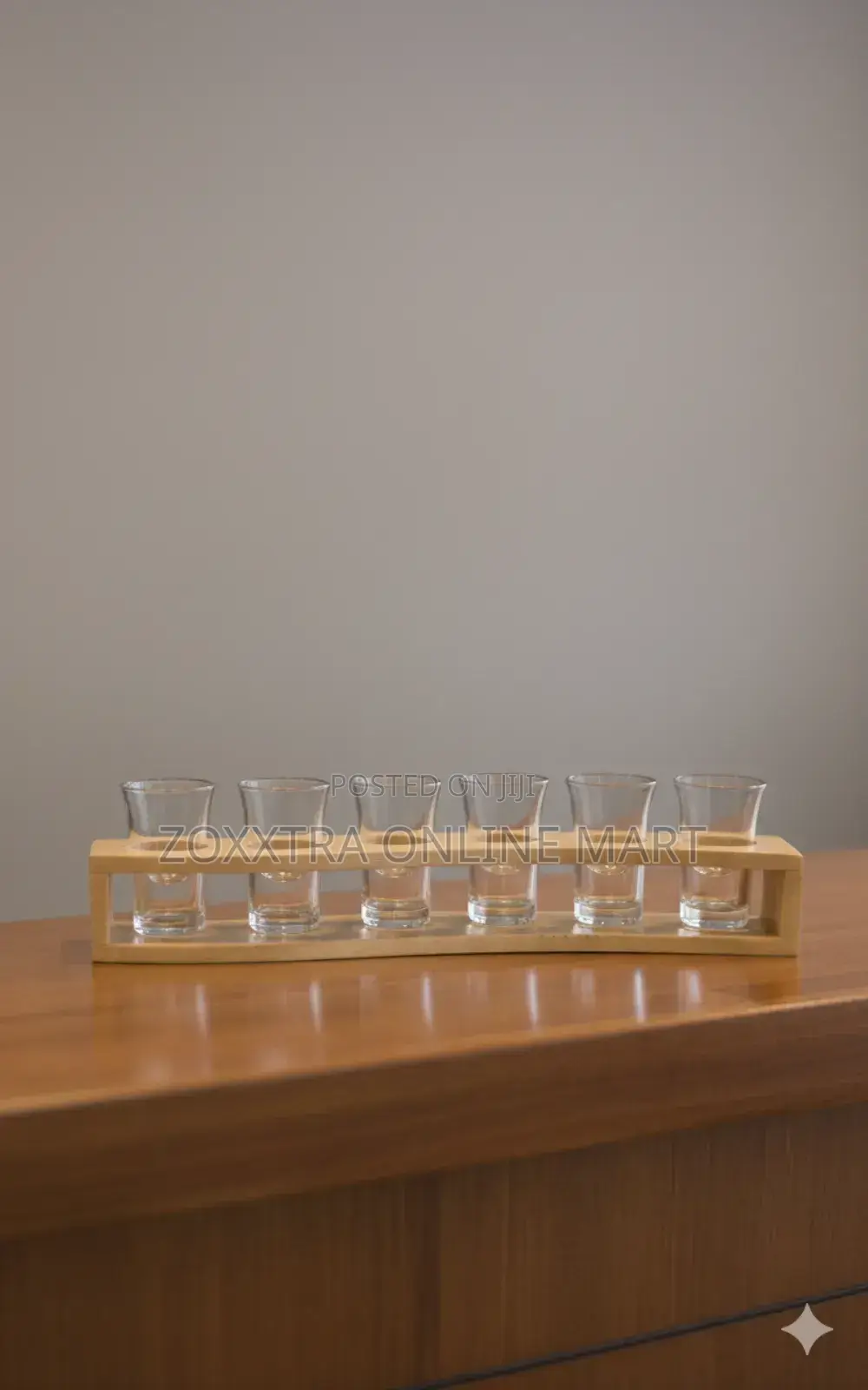 6-Slot Wooden Shot Rack + 6 Shot Glass Set