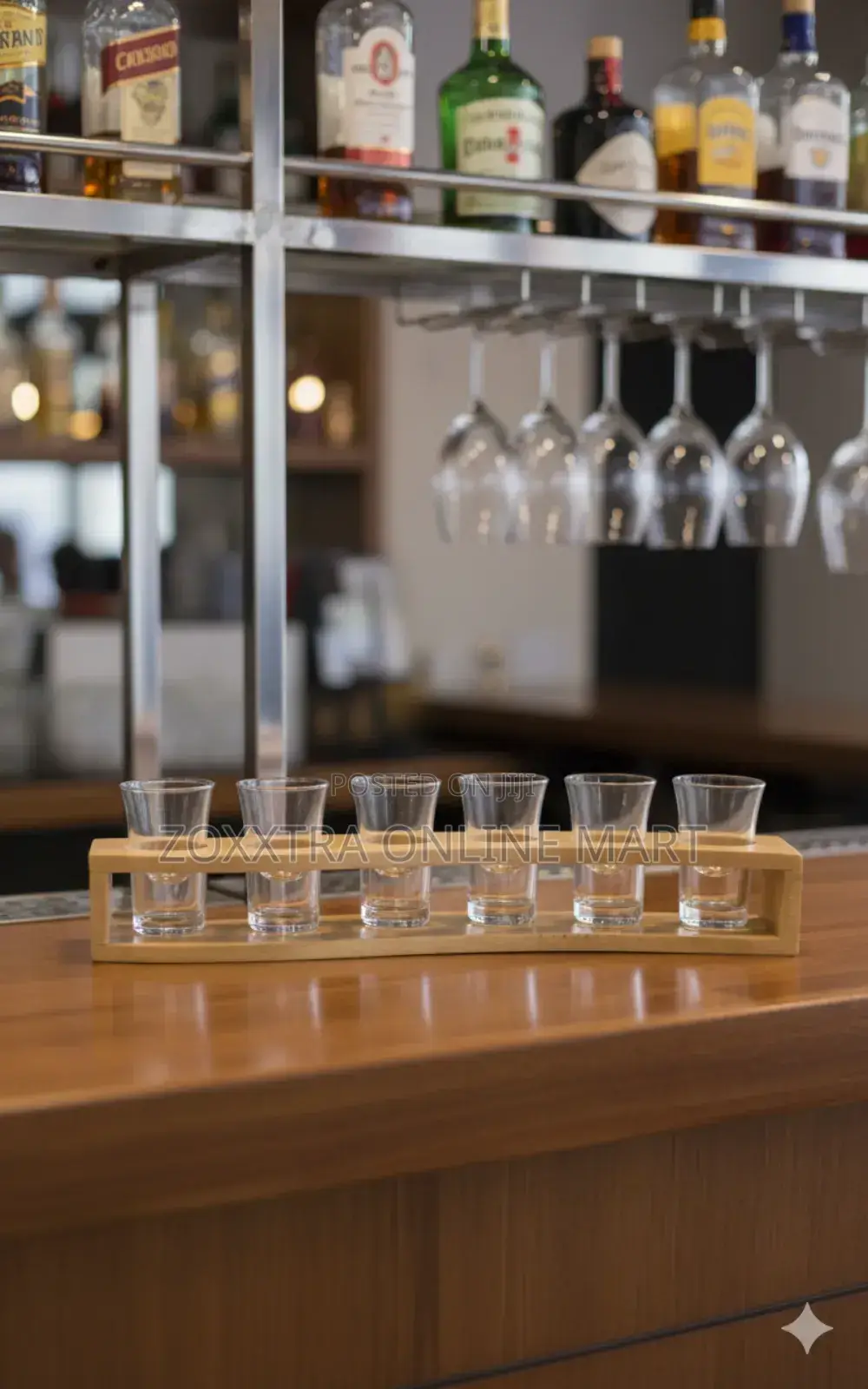 6-Slot Wooden Shot Rack + 6 Shot Glass Set