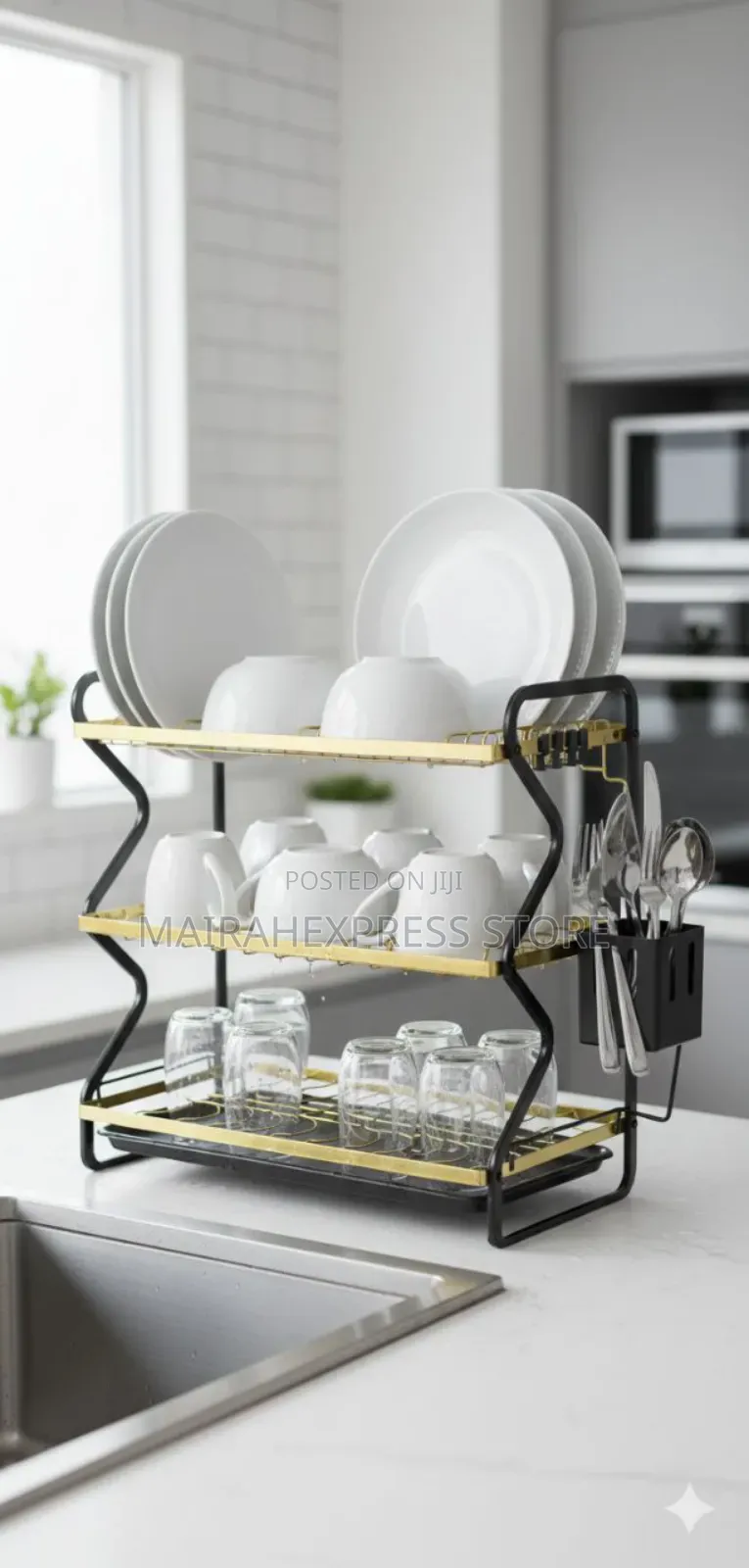 3 Layers Dish Drying Rack – Black and Gold