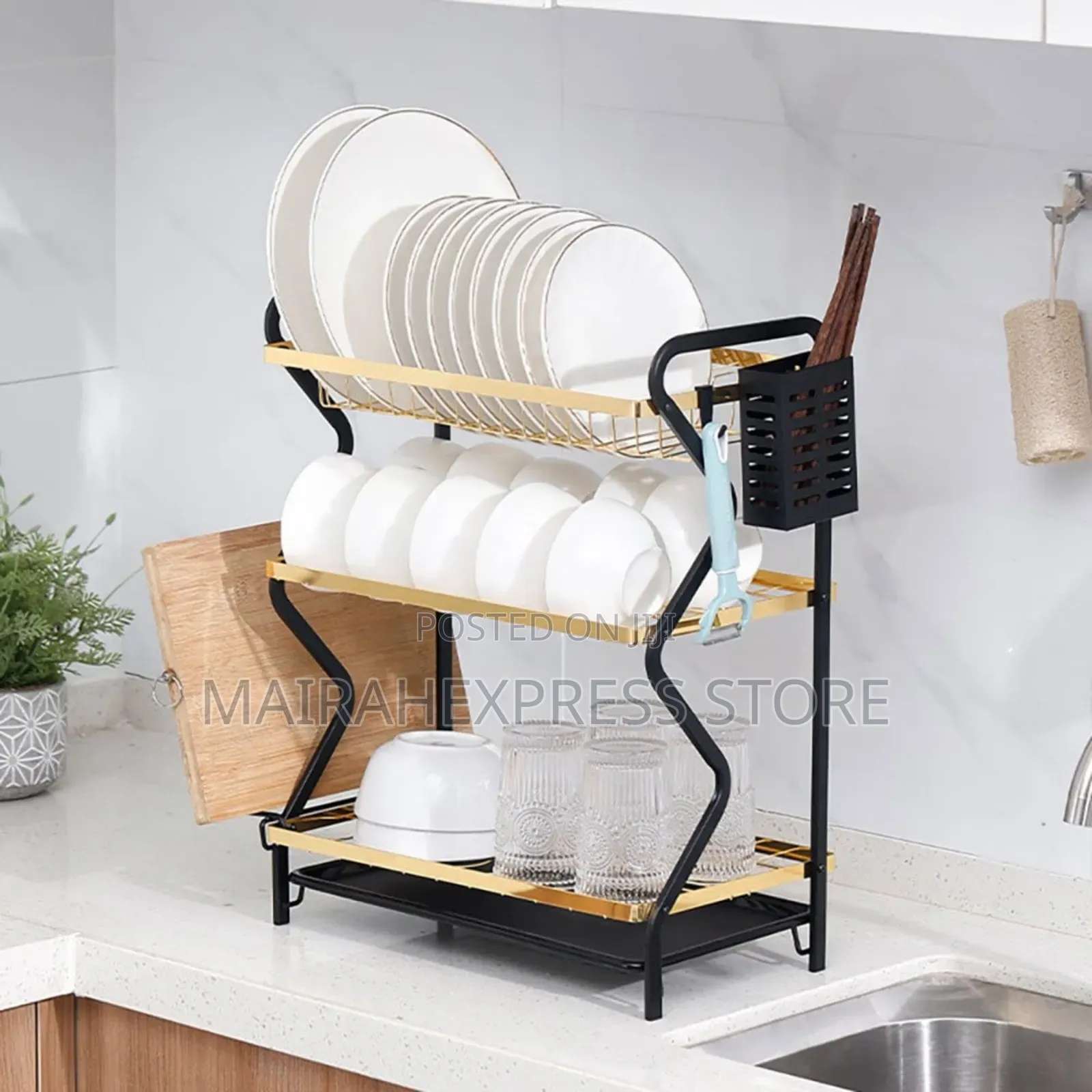 3 Layers Dish Drying Rack – Black and Gold