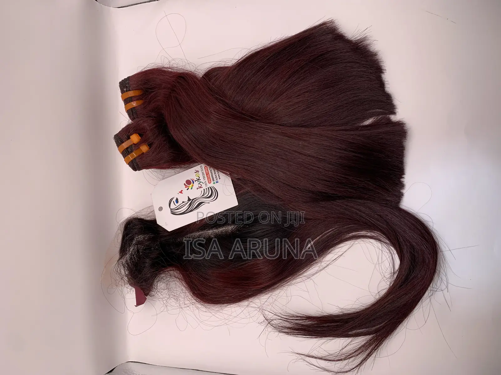Super Double Drawn Burgurdy/Wine Bone Straight Bundles and Closure