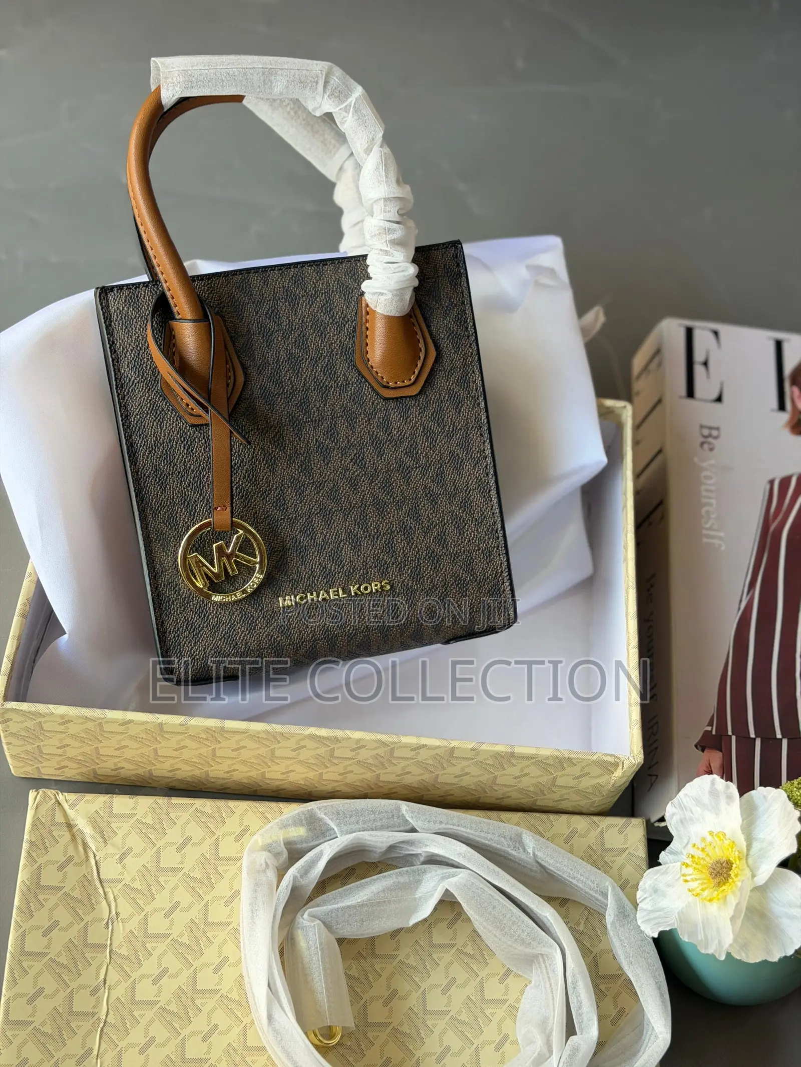 Luxury Michael Kors Mercer Mini Bag Color: Brown, Black, White Brown