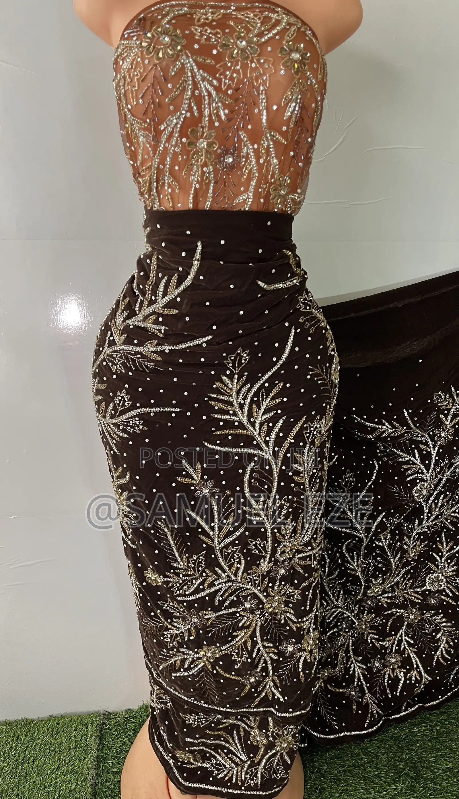Luxury Vvip Hand Beaded X Crystal Stones Swede Velvet Indian George