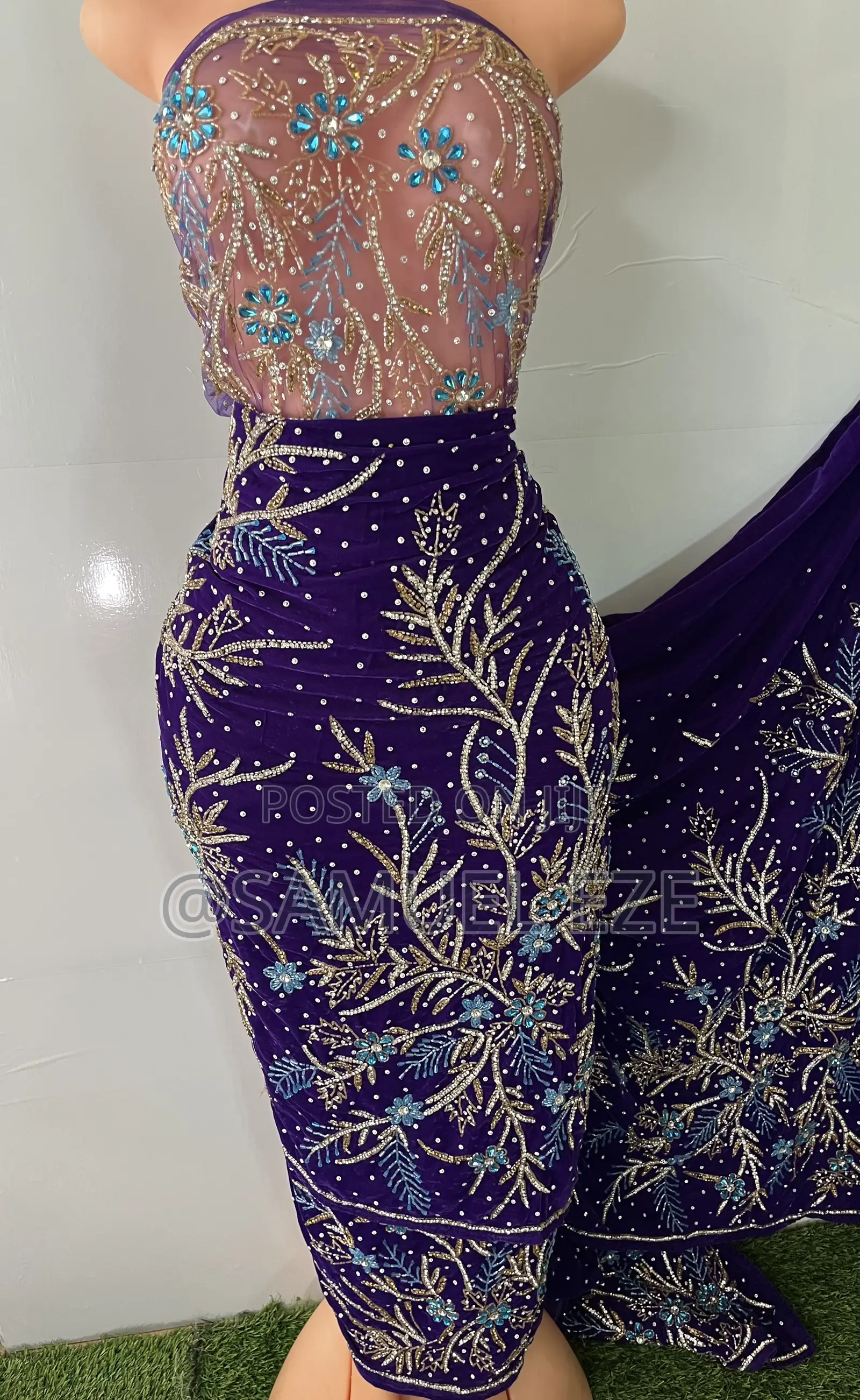 Luxury Vvip Hand Beaded X Crystal Stones Swede Velvet Indian George