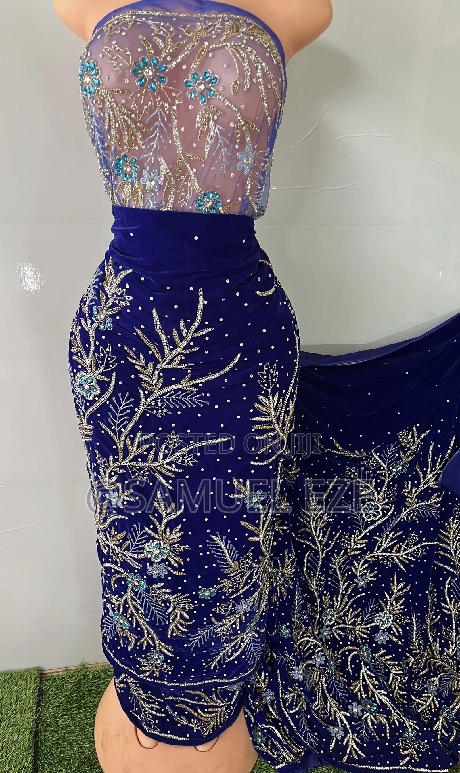 Luxury Vvip Hand Beaded X Crystal Stones Swede Velvet Indian George