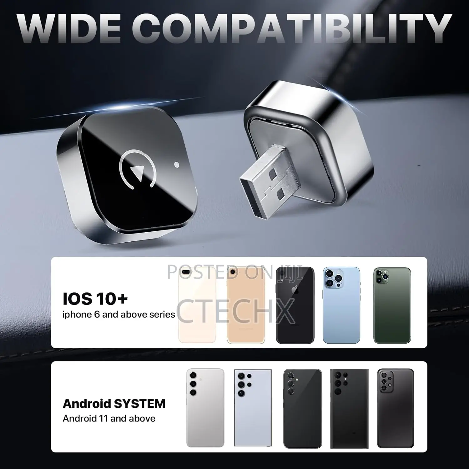 Wireless Carplay Adapter 2-in-1 Mini USB Design - Plug Play