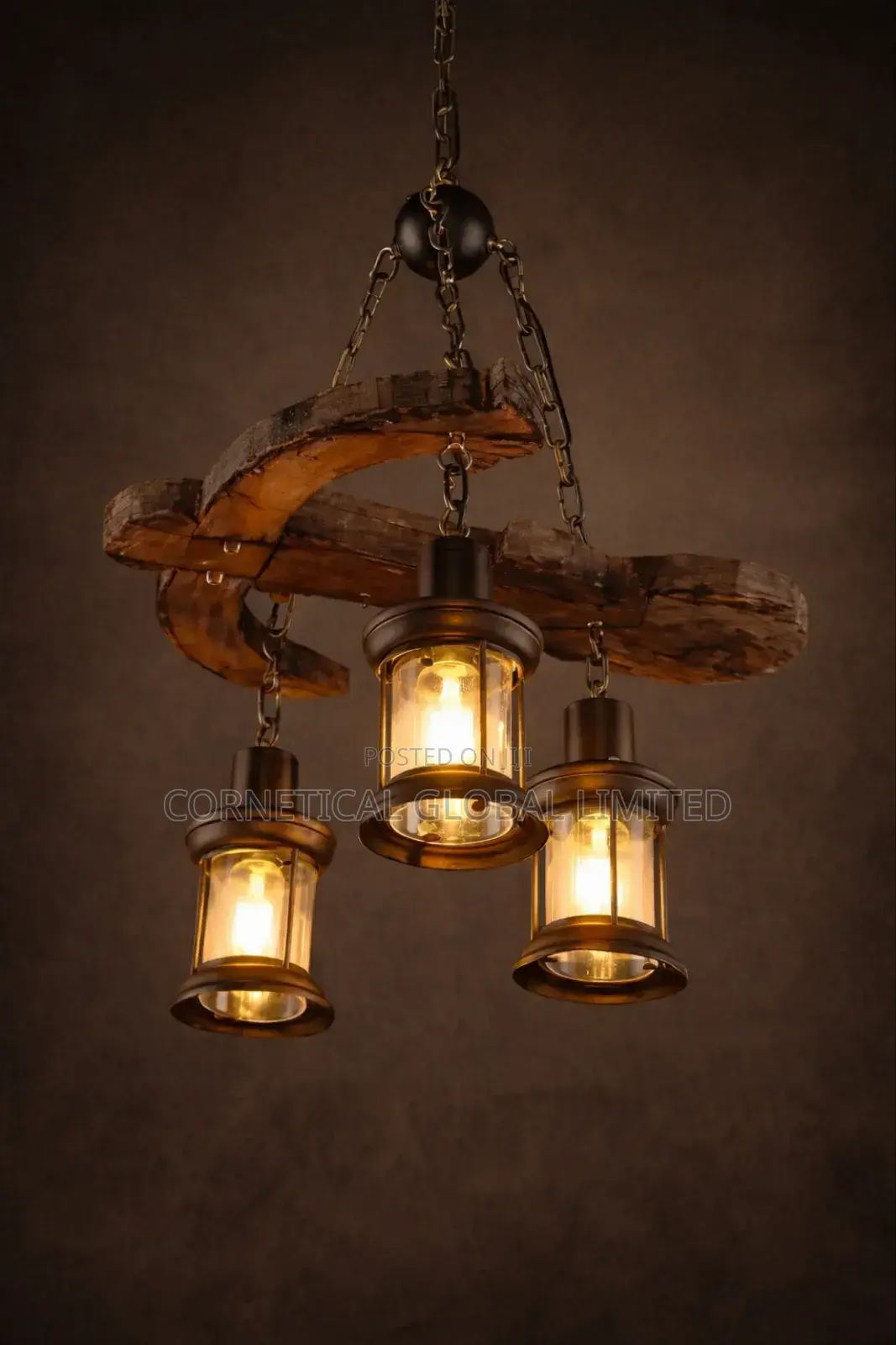 Rustic Wooden Glass Bar Chandelier (3-Light Bush Style Pendant)