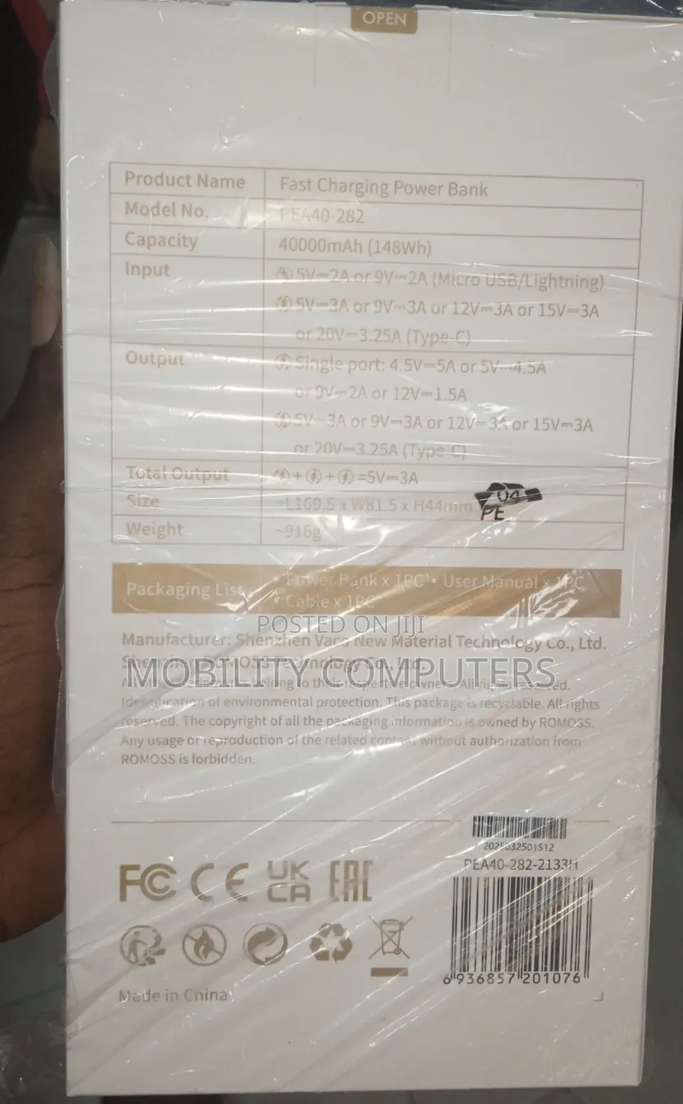 Romoss Power Bank 40000mah 65w for Laptop and Smartphone