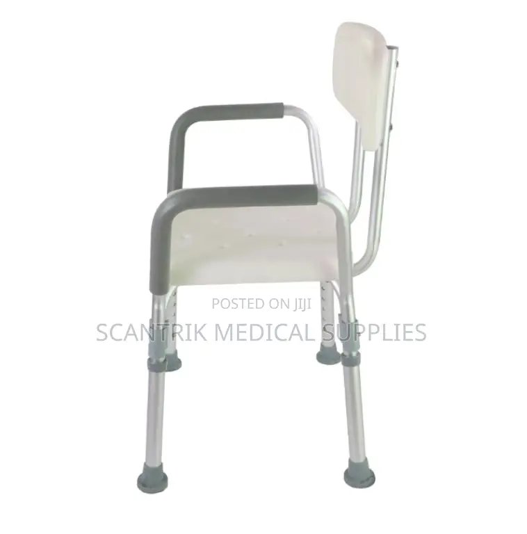 Space-Saving Shower Chair With Back Support and Crossed Base Stability