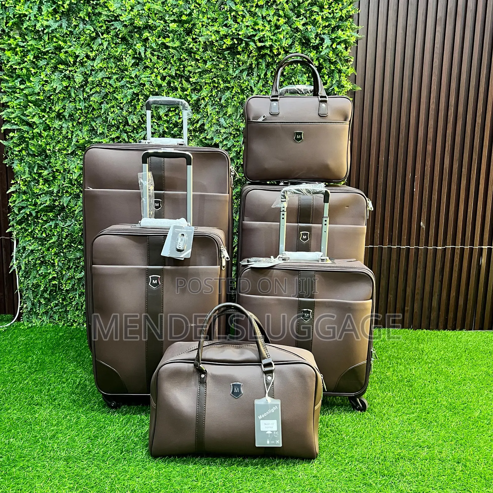 6-Piece Brown Travel Bag Set With Spinner Wheels