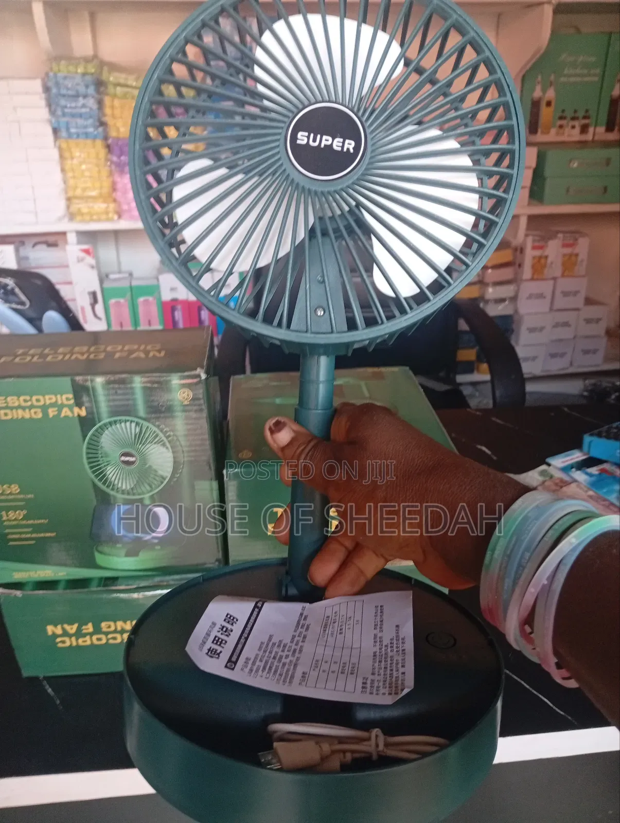 Rechargeable, Portable Telescopic Folding Fan.