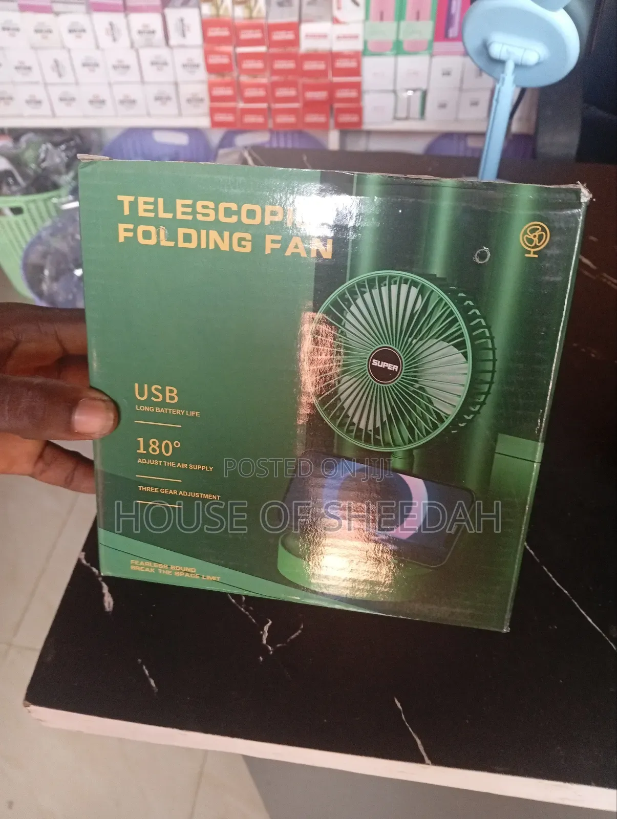 Rechargeable, Portable Telescopic Folding Fan.