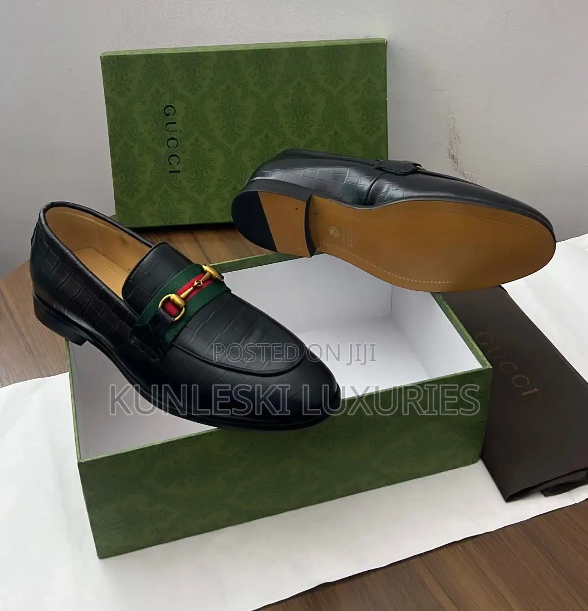Original Gucci Men Horsebit Leather Loafers Shoes