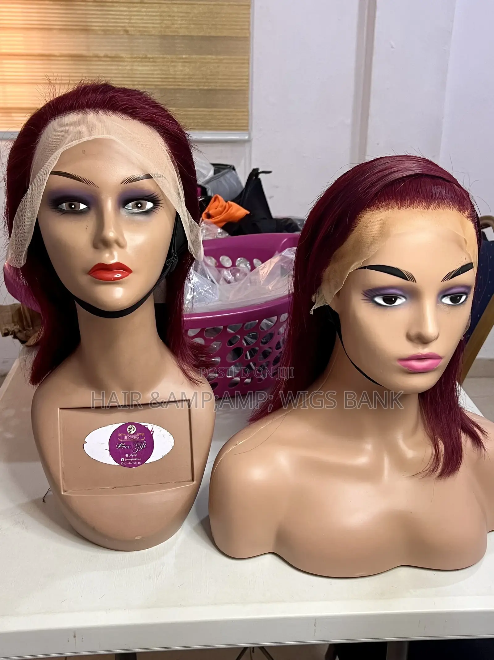 12 Inches Wine Color Lace Frontal Wig Straight Glueless